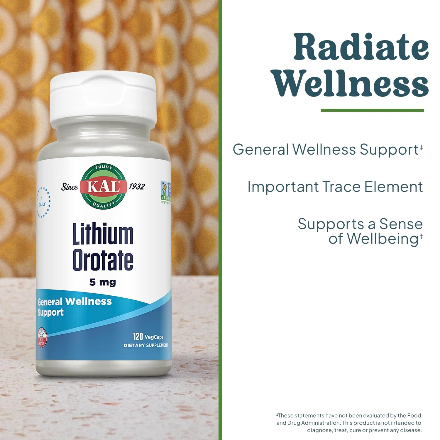 KAL Lithium Orotate 5 mg – 120 VegCaps (Pack of 2) | Mood Support - Image 3