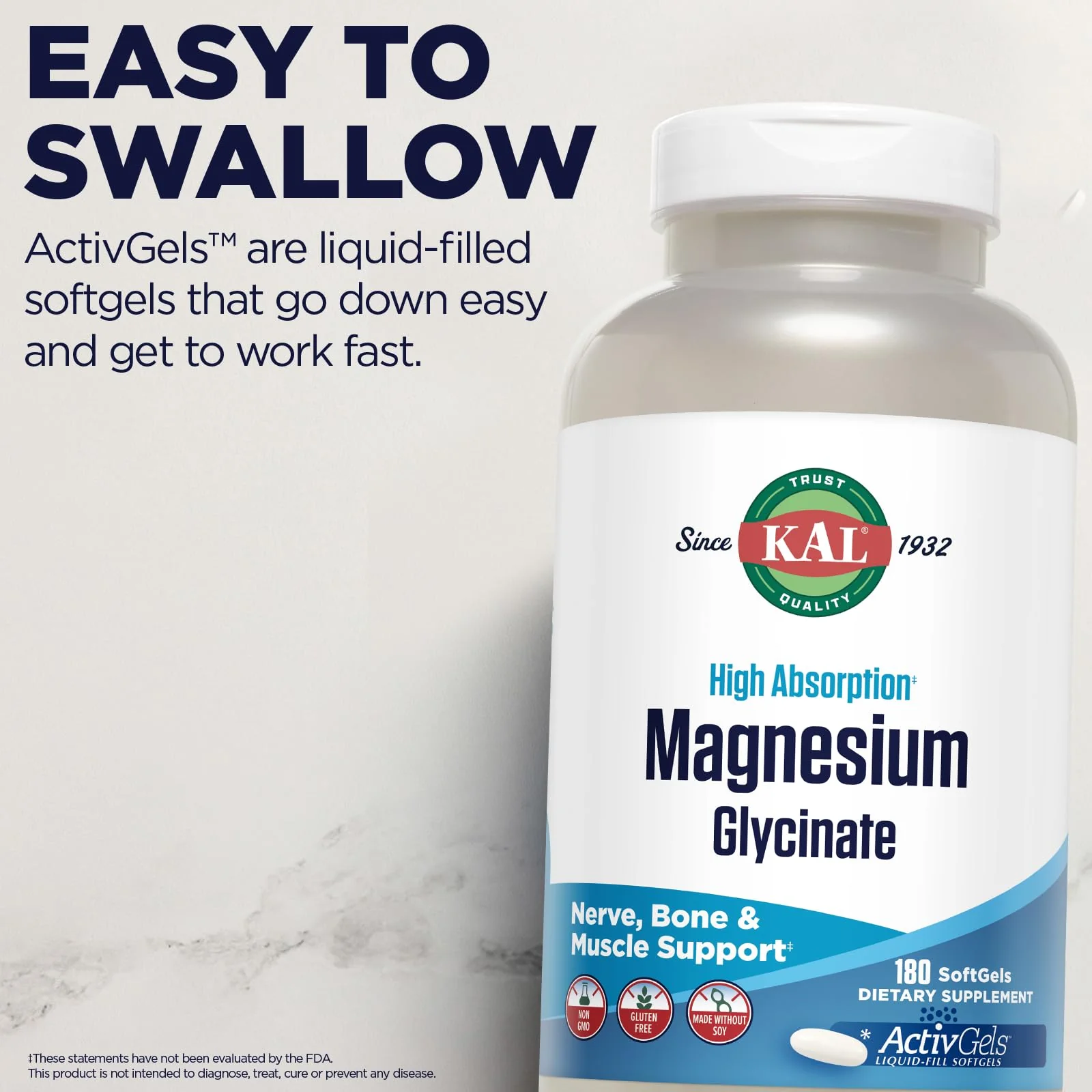 KAL Magnesium Glycinate ActivGels 315mg — Fully Chelated, High Absorption Magnesium Supplement (60 Servings) - Image 11