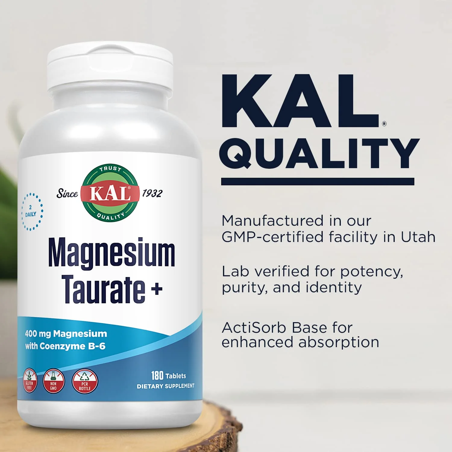 KAL Magnesium Taurate Plus 400mg with Coenzyme B6 – Vegan, Gluten Free, 180 Tablets - Image 5