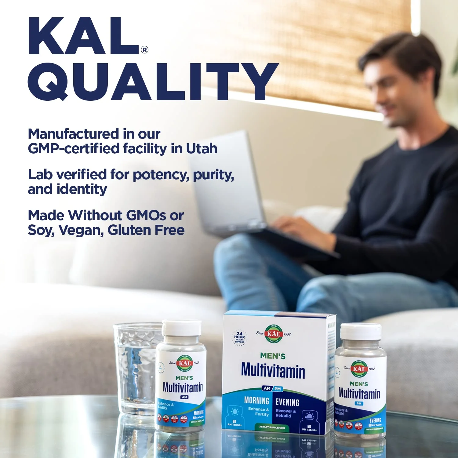 KAL Men's Multivitamin AM/PM – 24-Hour Support for Immune, Muscle & Wellness | 30 Servings, 120 Tablets - Image 6