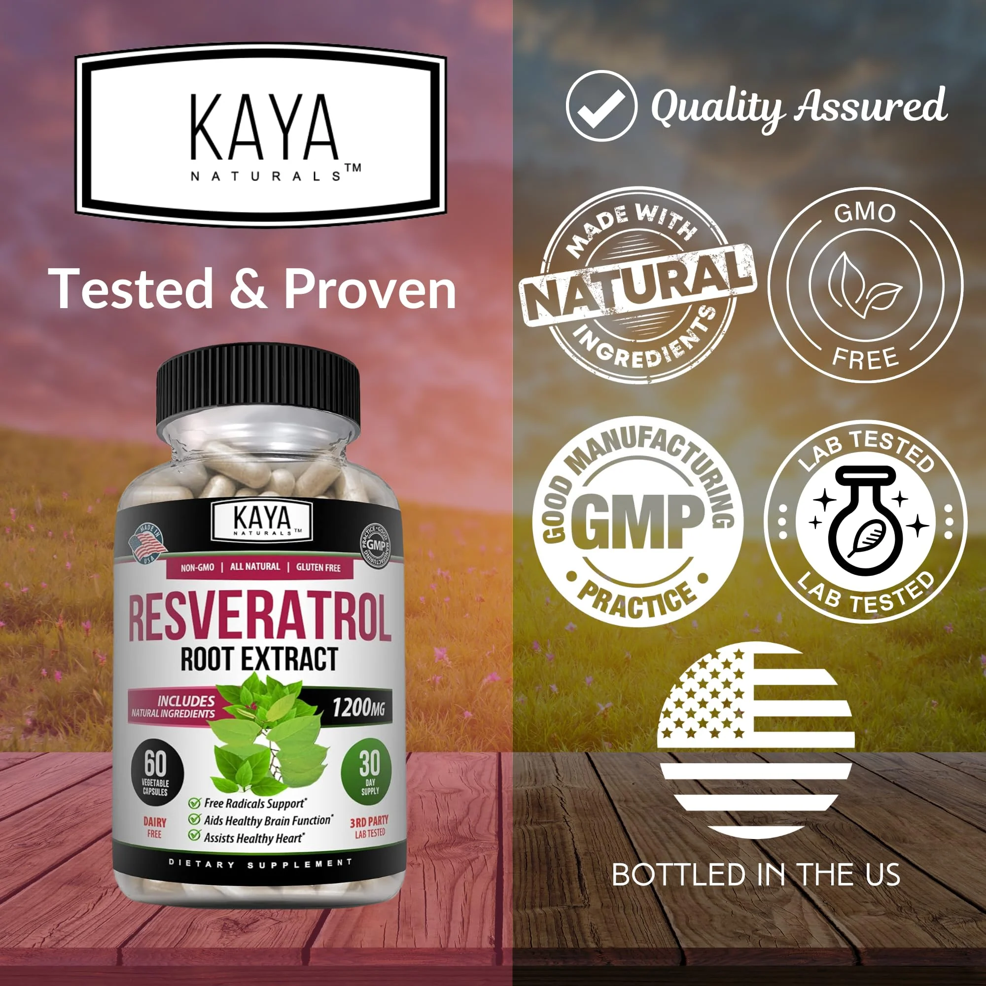Kaya Naturals Resveratrol Capsules - Anti-Aging Antioxidants with Brain Support | 60 Veggie Capsules per Bottle (Pack of 6) - Image 4