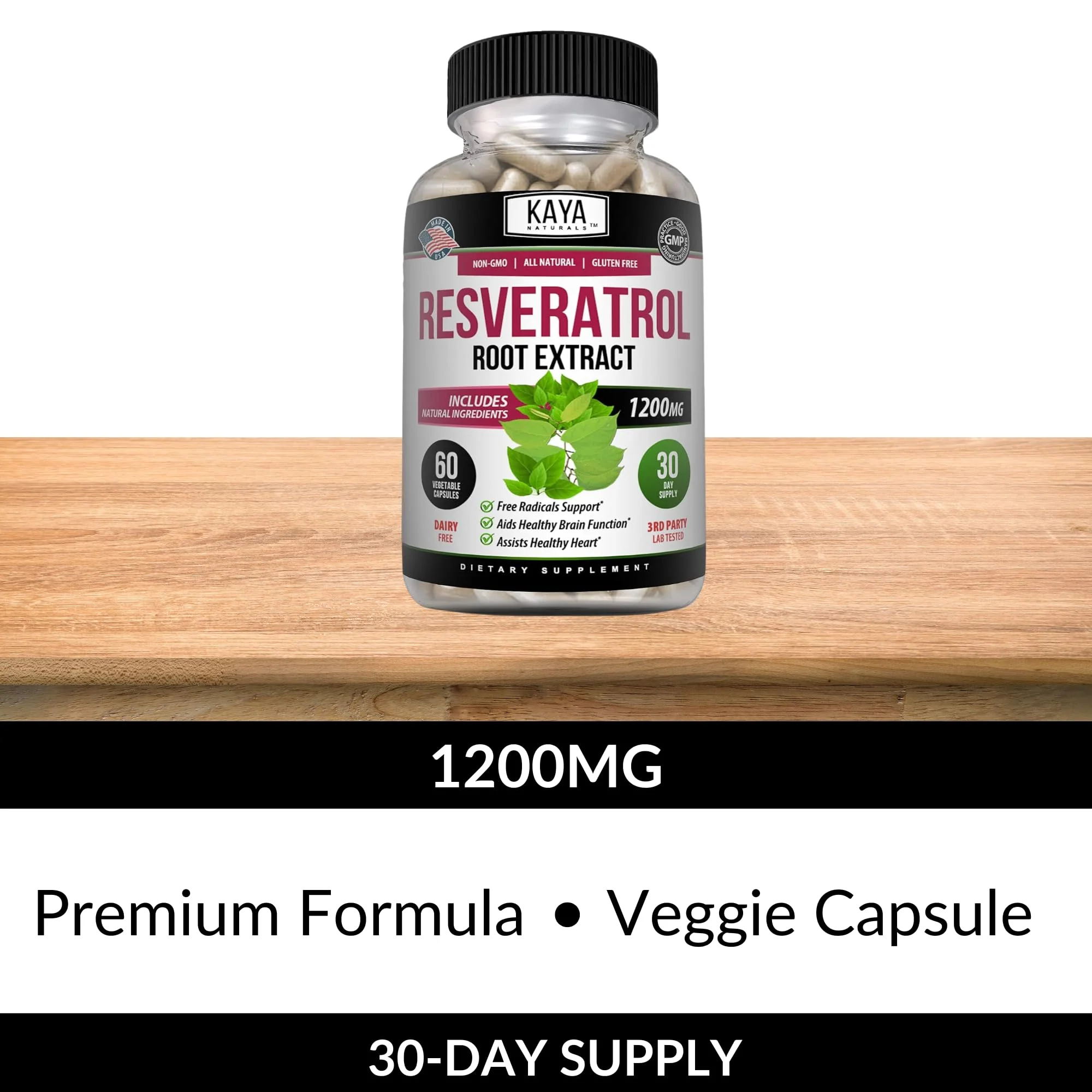 Kaya Naturals Resveratrol Capsules - Anti-Aging Antioxidants with Brain Support | 60 Veggie Capsules per Bottle (Pack of 6) - Image 5