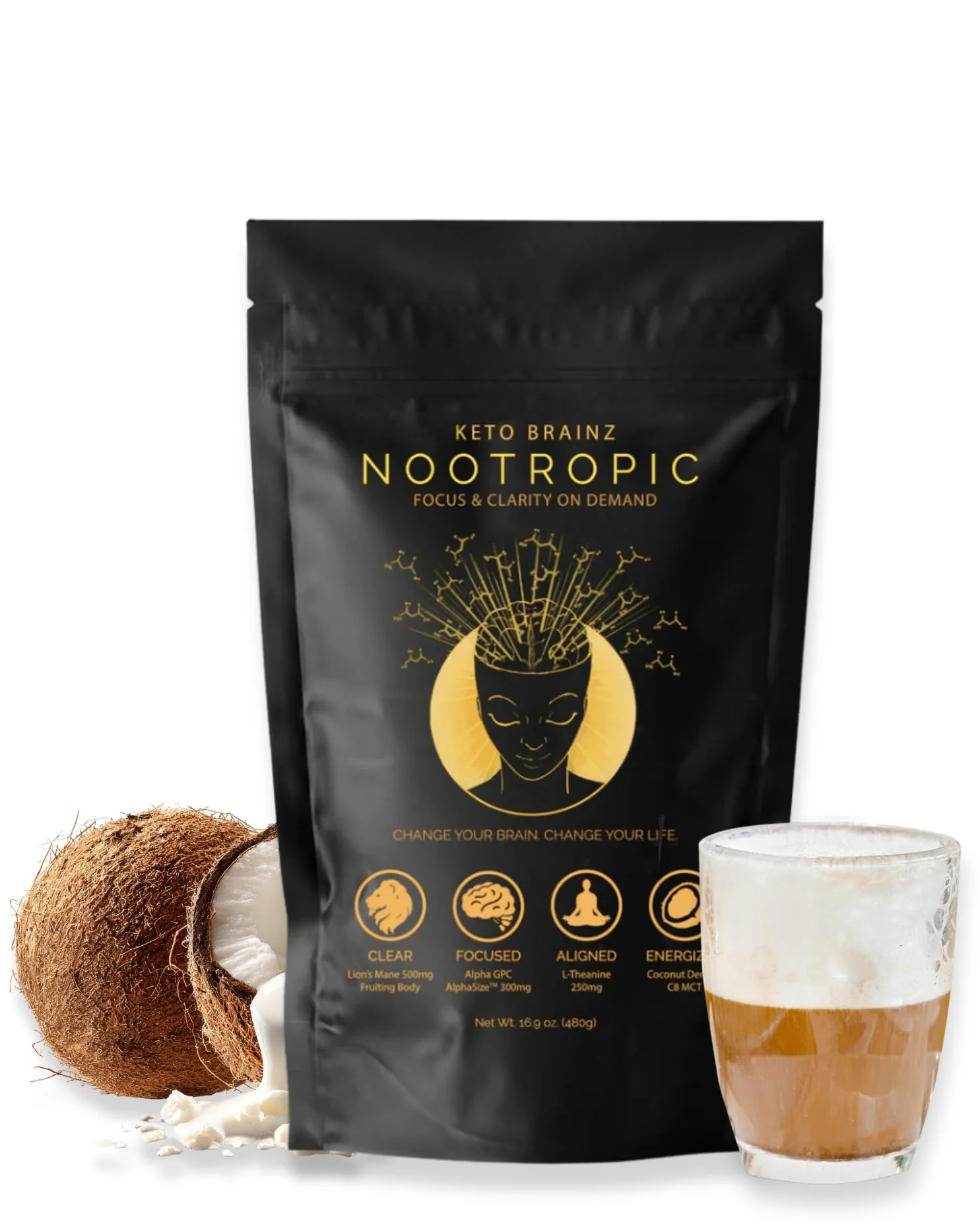 Keto Brainz C8MCT Nootropic Creamer – 500mg Lion’s Mane, AlphaGPC & L-Theanine | 16oz, 30 Servings - Image 10