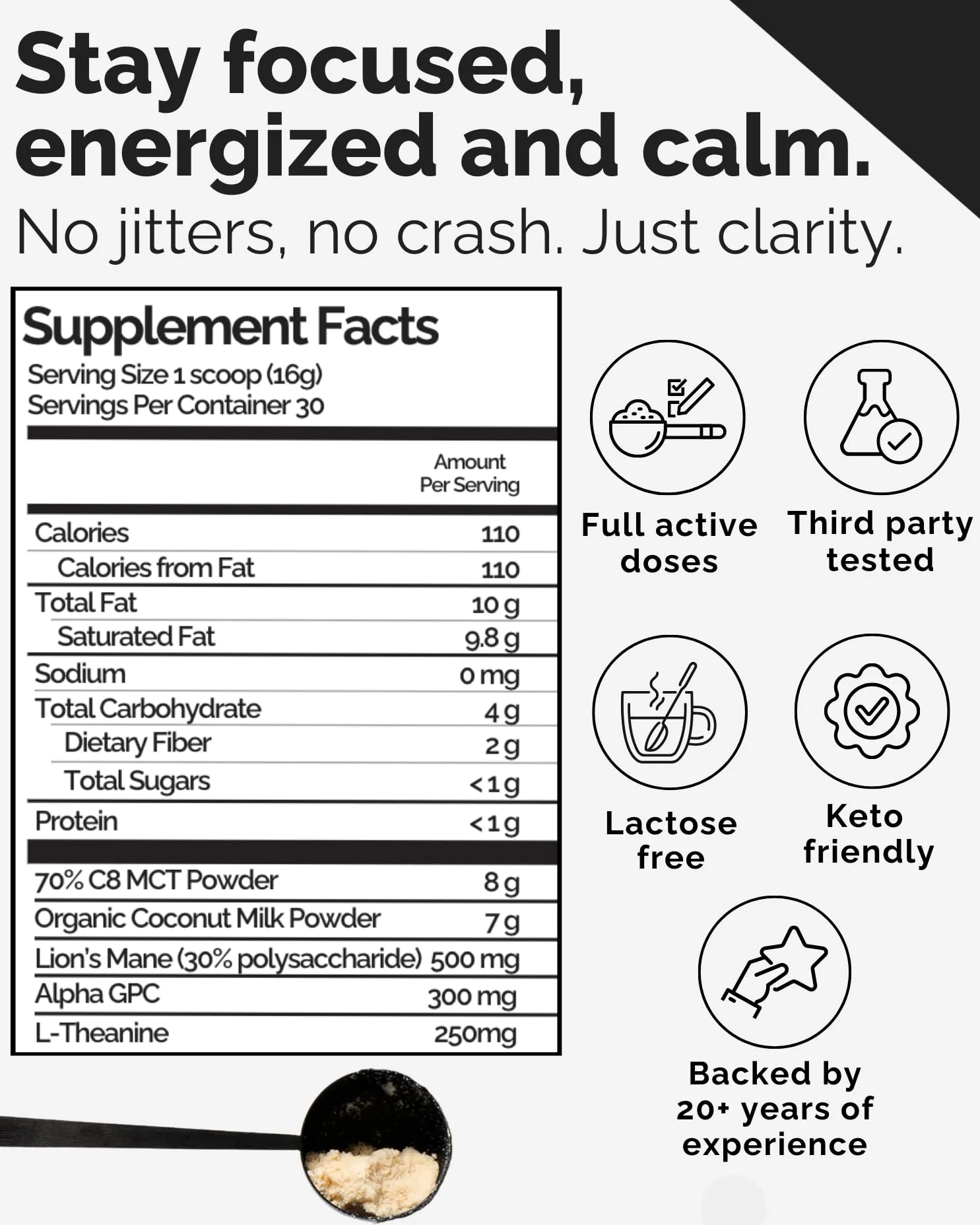Keto Brainz C8MCT Nootropic Creamer – 500mg Lion’s Mane, AlphaGPC & L-Theanine | 16oz, 30 Servings - Image 11