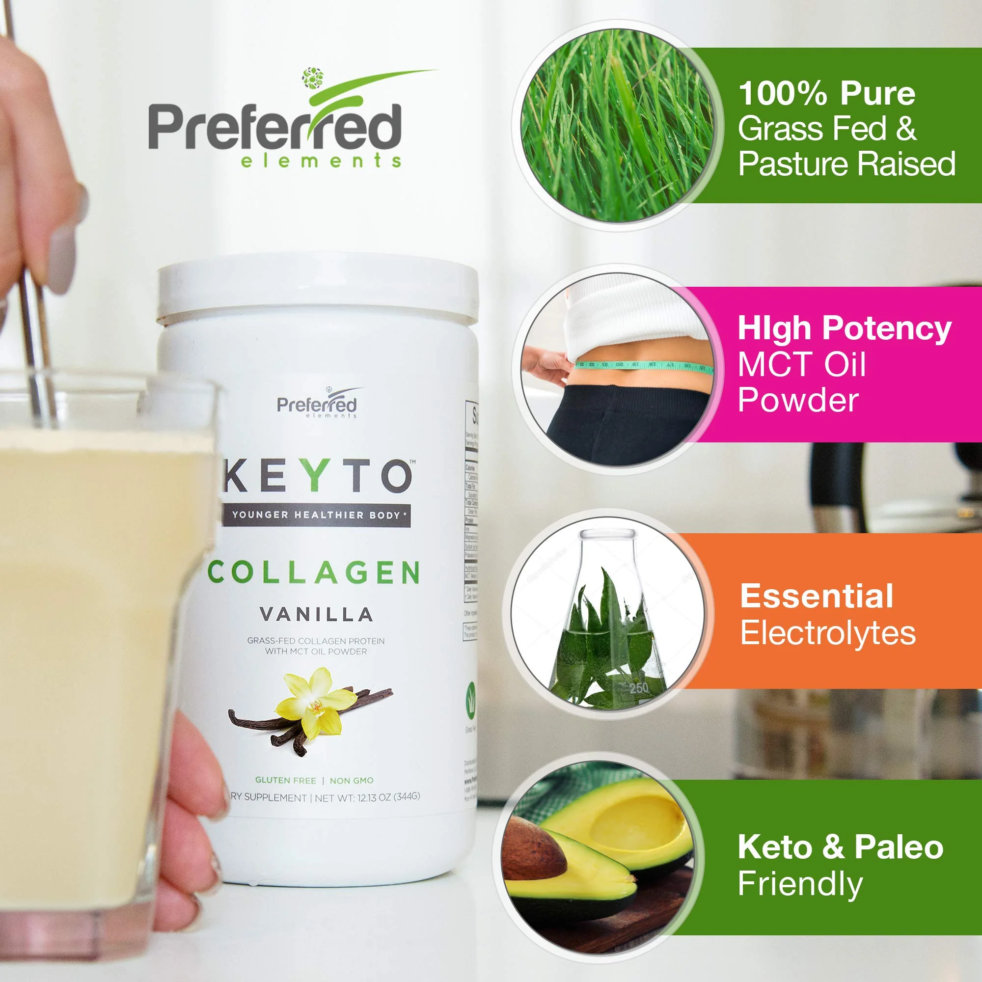 Keto Collagen Protein Powder with MCT Oil – Grass-Fed, Pasture-Raised, Hydrolyzed Collagen – Vanilla | KEYTO - Image 2