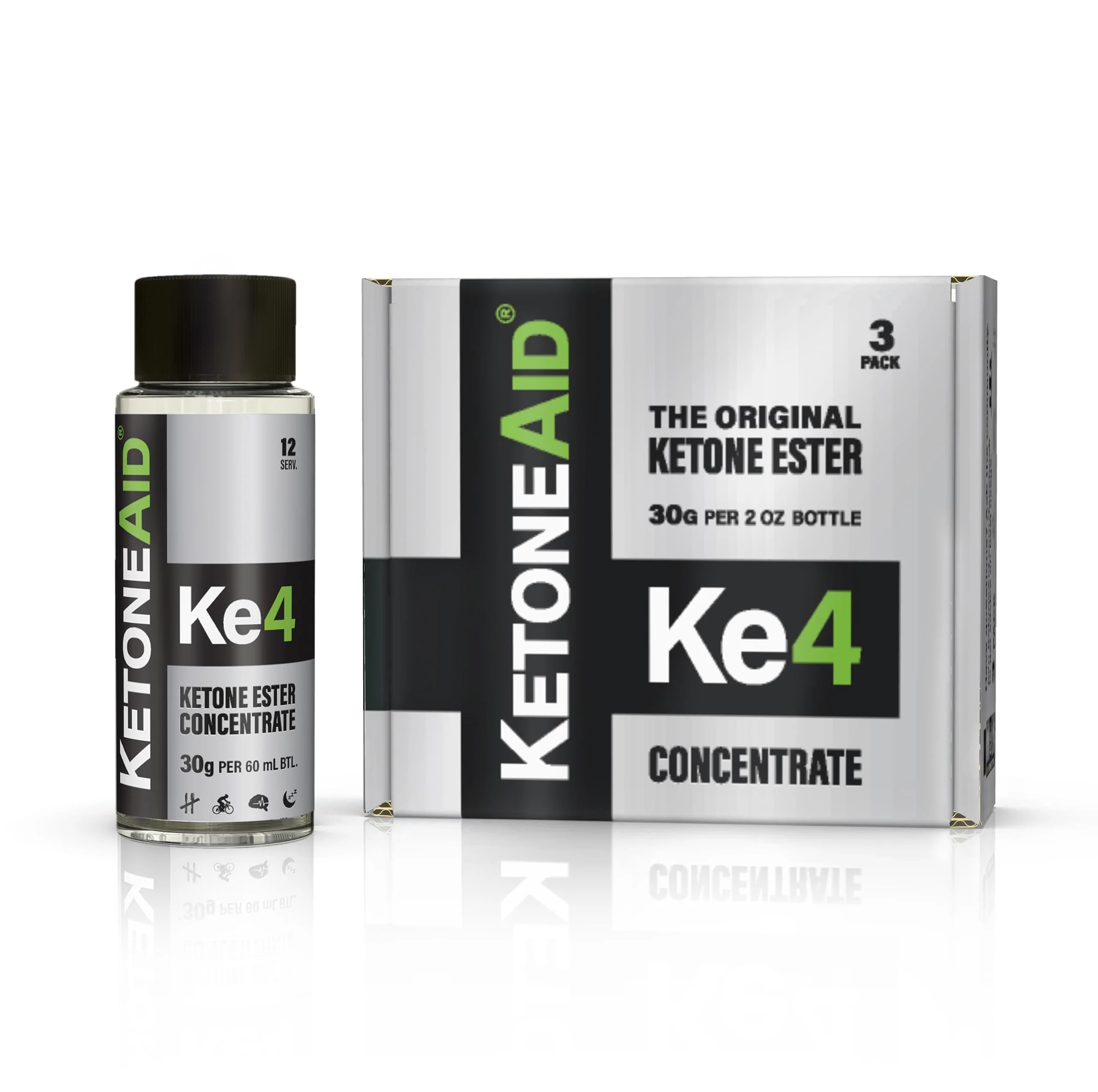 KetoneAid KE4 Ketone Ester Concentrate | 12 Servings per Bottle, 3-Pack | No Sugar, No Caffeine, Made in USA