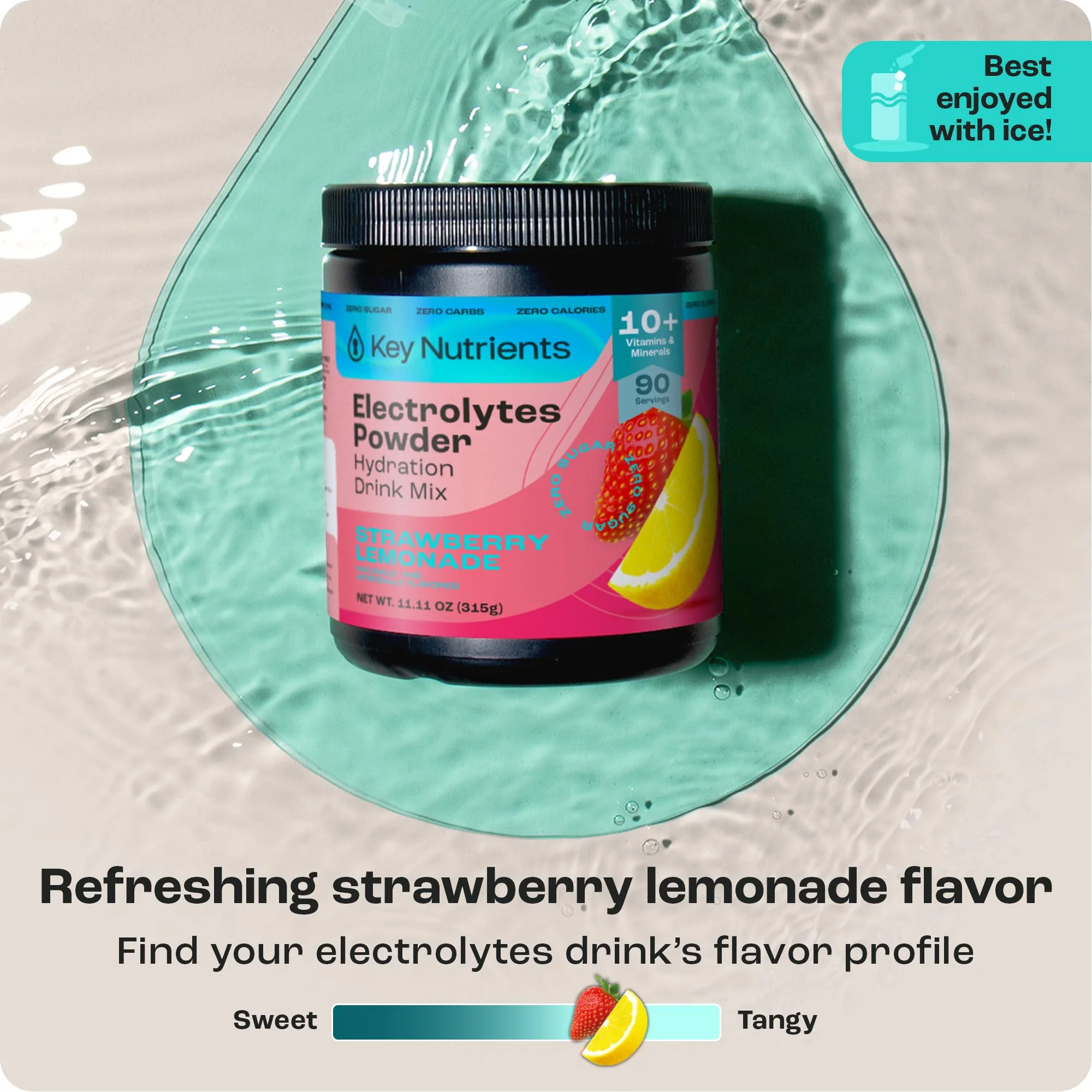 KEY NUTRIENTS Electrolytes Powder No Sugar | Juicy Strawberry Lemonade | 90 Servings | Made in USA - Image 9