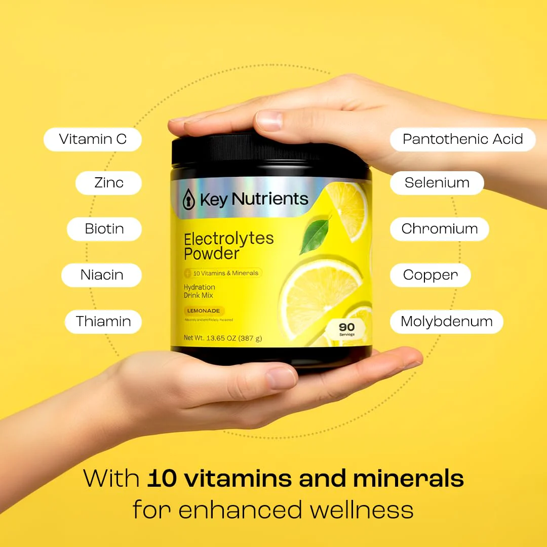 KEY NUTRIENTS Multivitamin Electrolytes Powder No Sugar – Lemonade Hydration, 90 Servings, Made in USA - Image 12