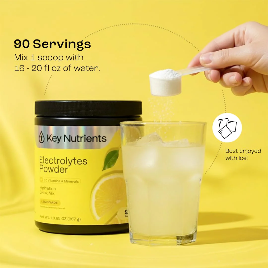 KEY NUTRIENTS Multivitamin Electrolytes Powder No Sugar – Lemonade Hydration, 90 Servings, Made in USA - Image 14