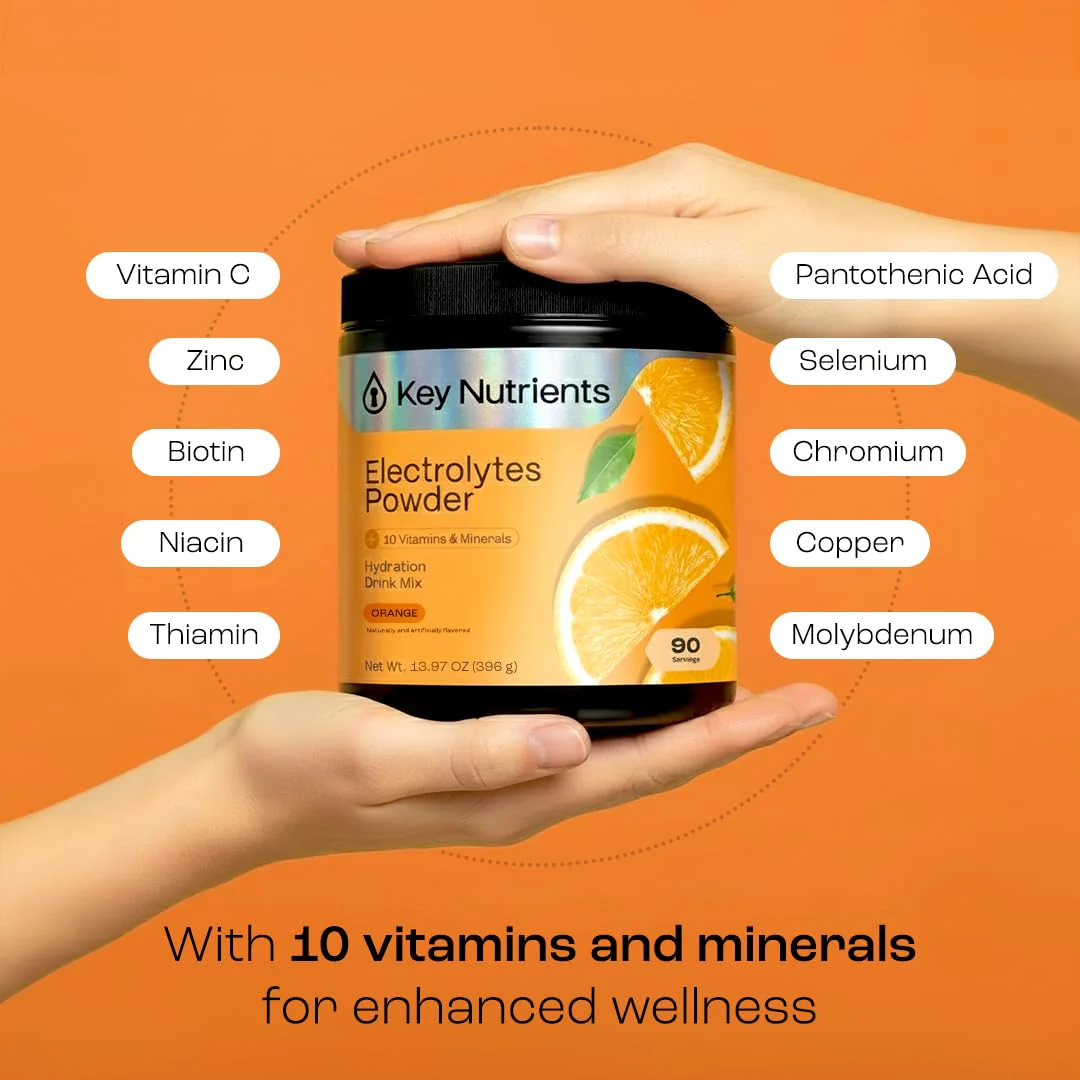 KEY NUTRIENTS Multivitamin Electrolytes Powder No Sugar - Tangy Orange Electrolyte Powder | Hydration & Energy - Made in USA - 90 Servings - Image 12