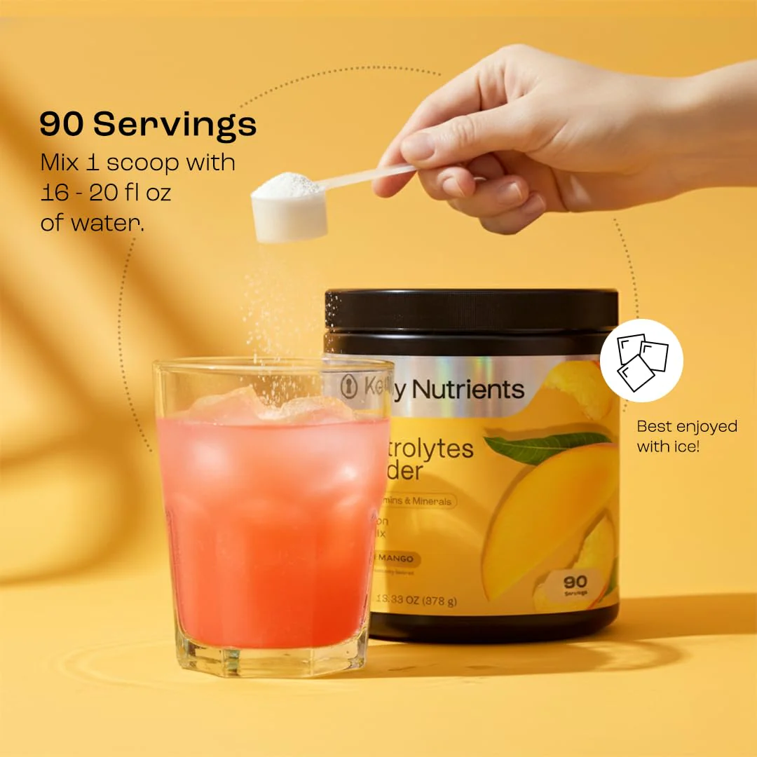 KEY NUTRIENTS Multivitamin Electrolytes Powder No Sugar – Tropical Peach Mango Hydration, 90 Servings, Made in USA - Image 7