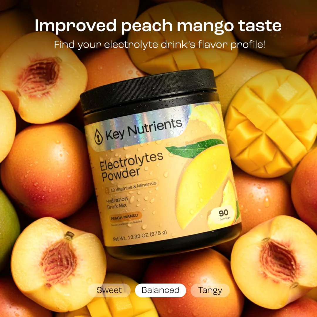 KEY NUTRIENTS Multivitamin Electrolytes Powder No Sugar – Tropical Peach Mango Hydration, 90 Servings, Made in USA - Image 8