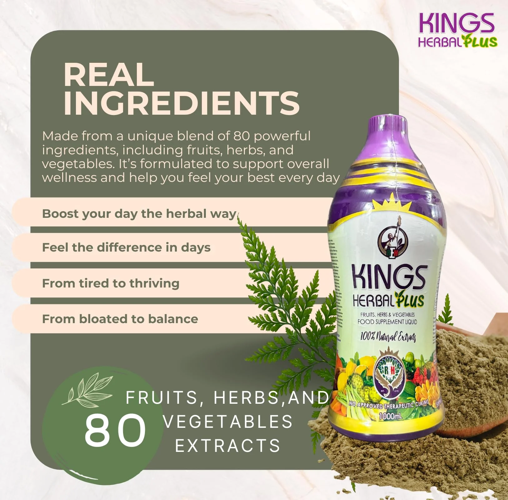 Kings Herbal Plus Food Supplement 1000ml – Fruits, Herbs & Vegetable Fusion - Image 7