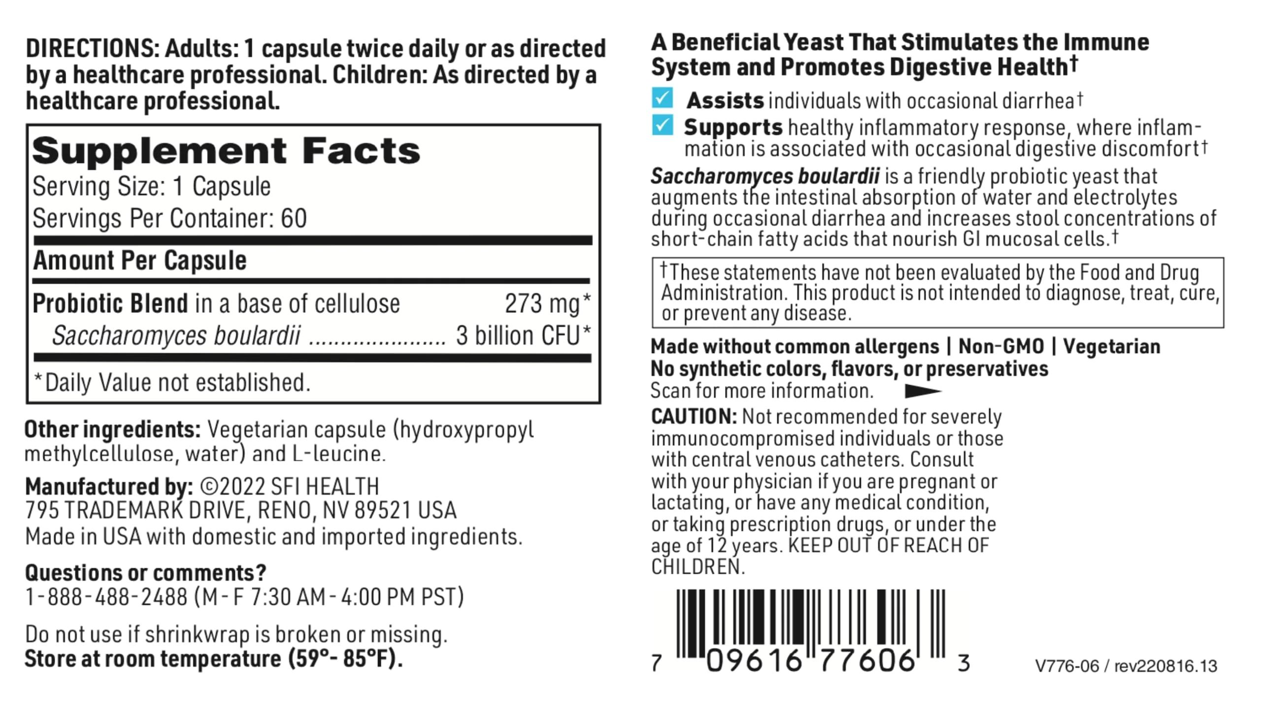 Klaire Labs Saccharomyces boulardii Probiotic – Acid-Resistant, Hypoallergenic (60 Capsules / 2 Pack) - Image 5