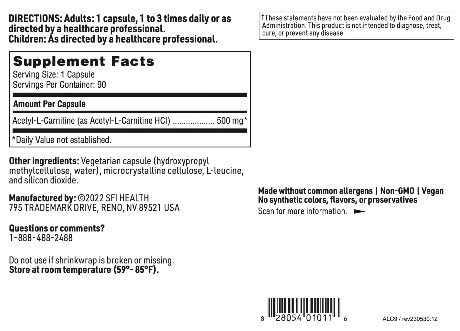 Klaire Labs SFI Health Acetyl-L-Carnitine 500 mg – Hypoallergenic Brain & Energy Support (90 Capsules) - Image 6