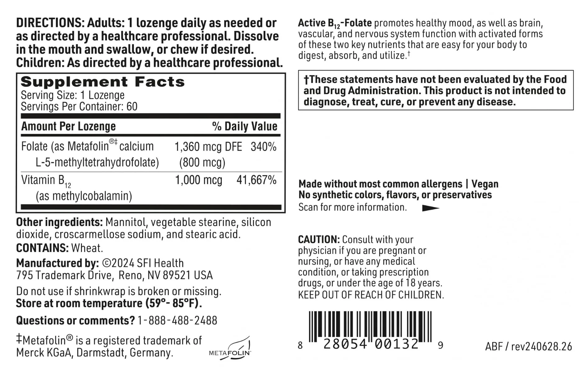 Klaire Labs SFI Health Active B12 + Folate Lozenge (60 Count) – Dissolvable Methylcobalamin & Methylfolate - Image 4
