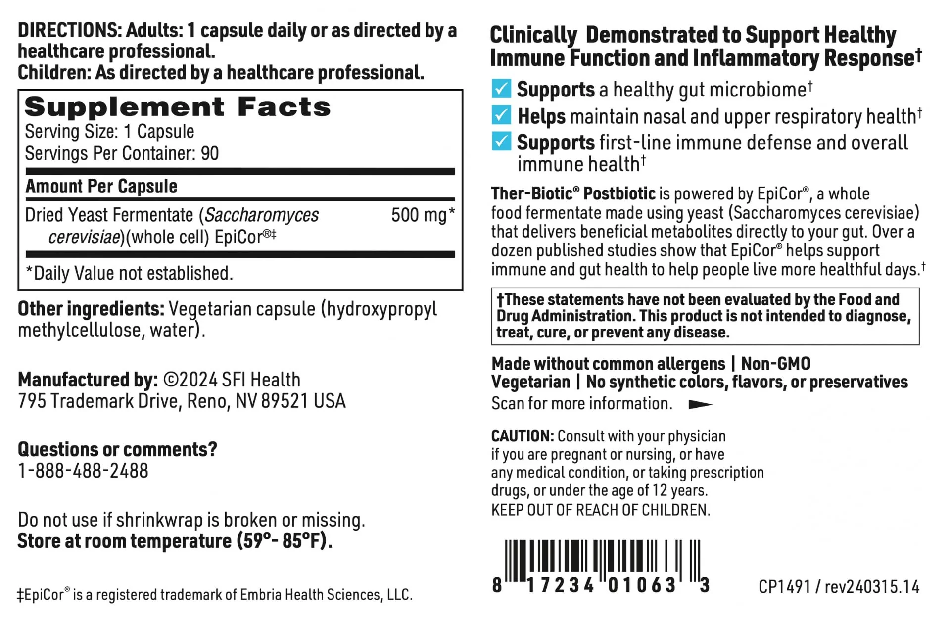 Klaire Labs SFI Health EpiCor Immune Support - 90 Veg Capsules - Soy & Gluten Free - Image 13