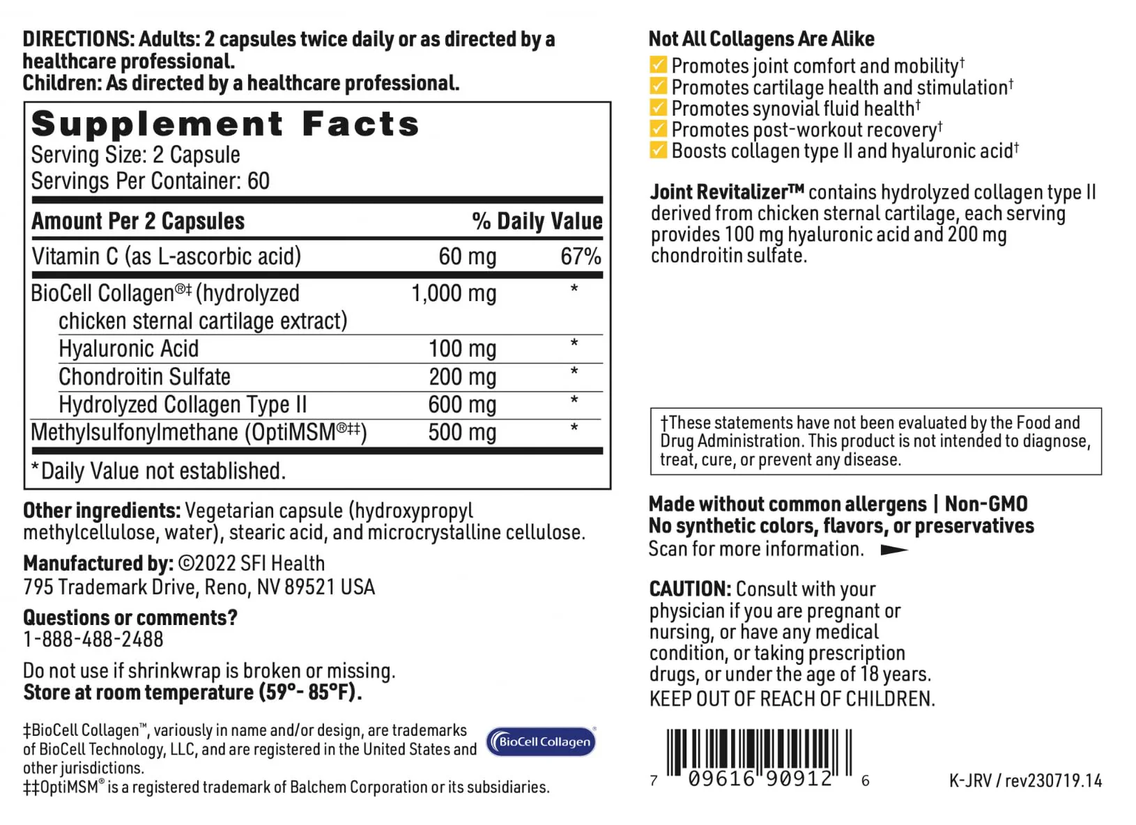 Klaire Labs SFI Health Joint Revitalizer – Hydrolyzed Collagen Peptide Formula with Chondroitin, MSM & Hyaluronic Acid (120 Capsules) - Image 6