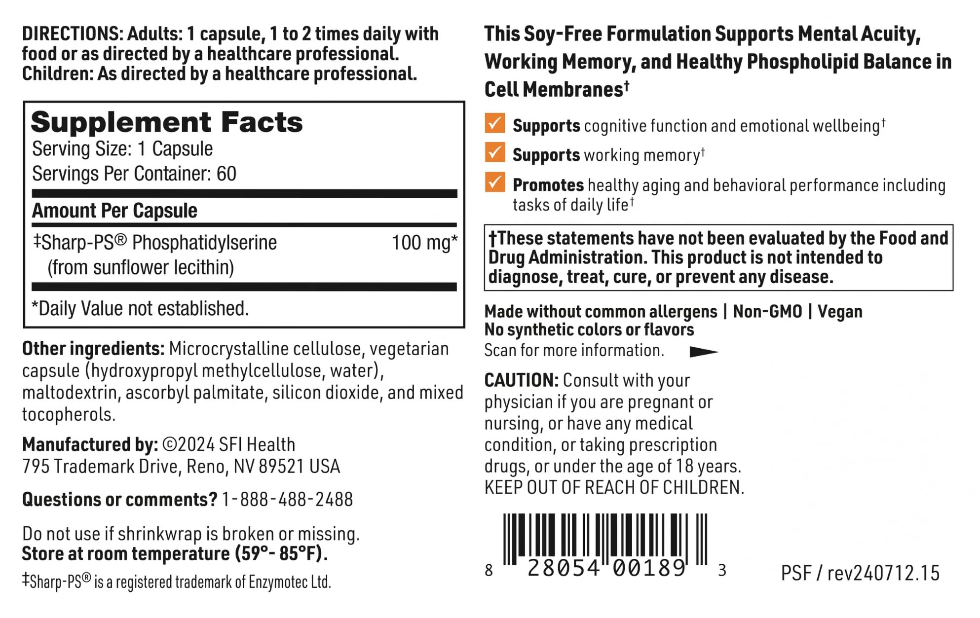 Klaire Labs SFI Health Phosphatidyl Serine SF – Soy Free from Sunflower Lecithin, 60 Capsules - Image 7