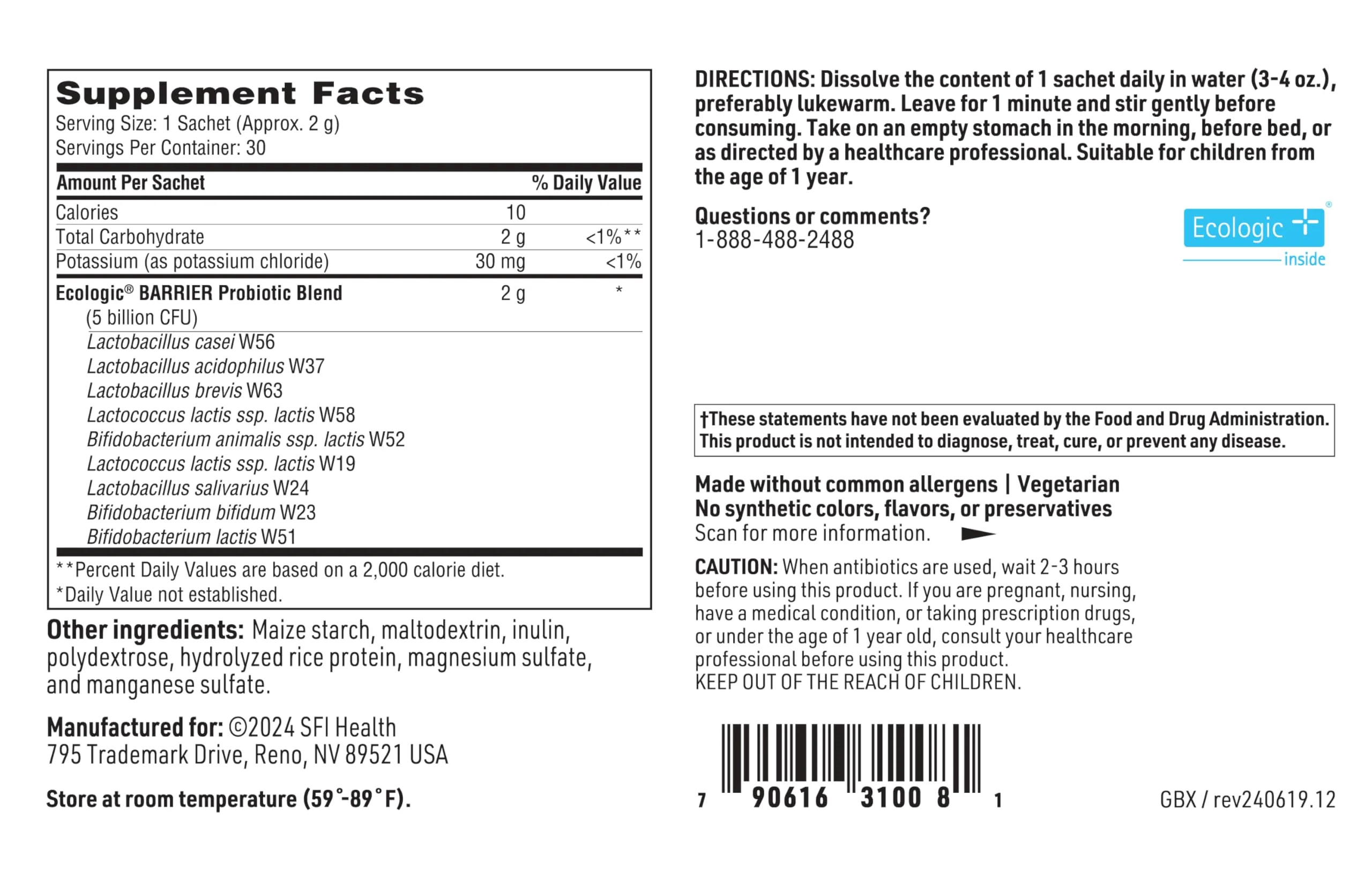 Klaire Labs SFI Health Probiotic Powder – 30 Packets, Shelf-Stable, Hypoallergenic - Image 7