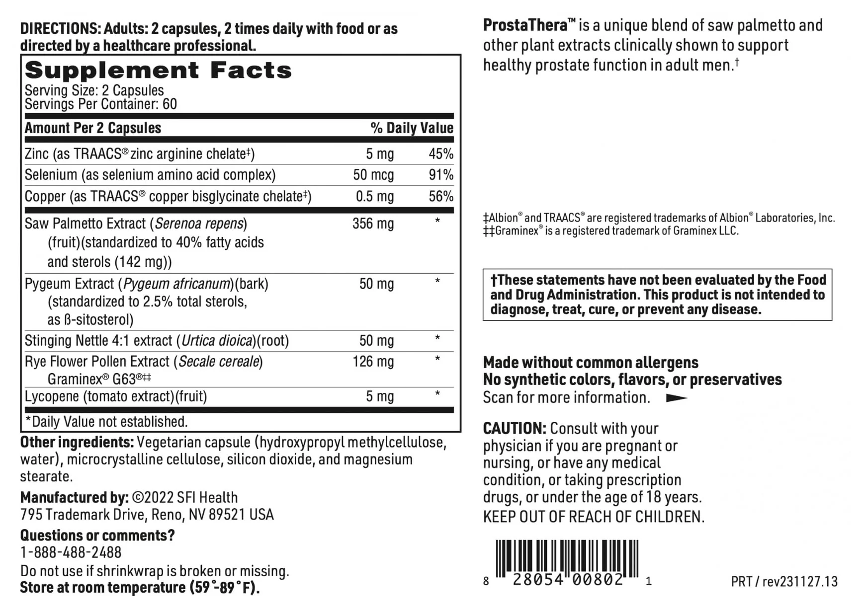Klaire Labs SFI Health ProstaThera – Prostate & Urinary Support for Men | Gluten-Free (60 Tablets) - Image 4