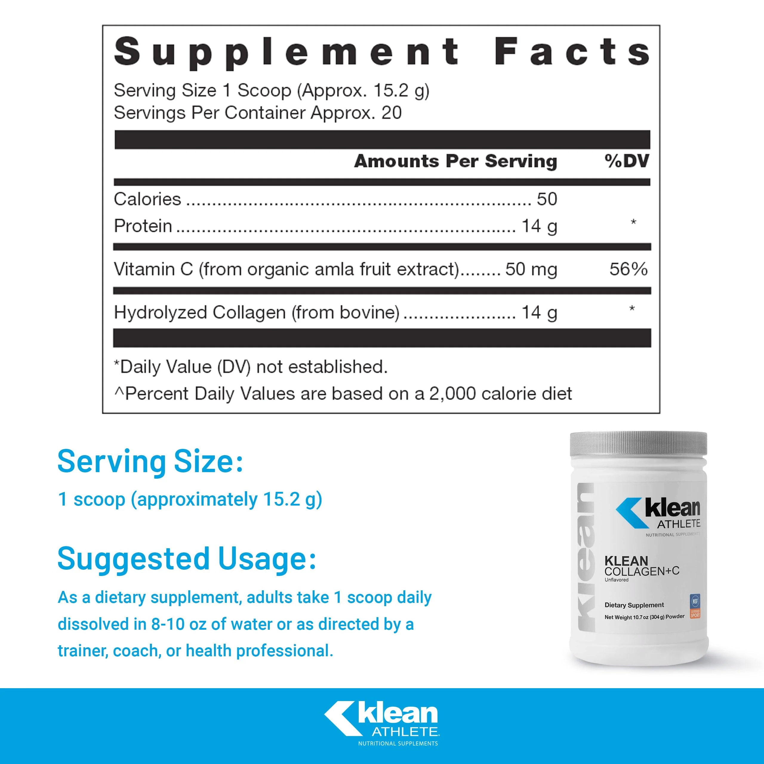 Klean Athlete Klean Collagen+C - Collagen Peptides with Vitamin C for Joint Support | 10.7 oz | Unflavored - Image 3
