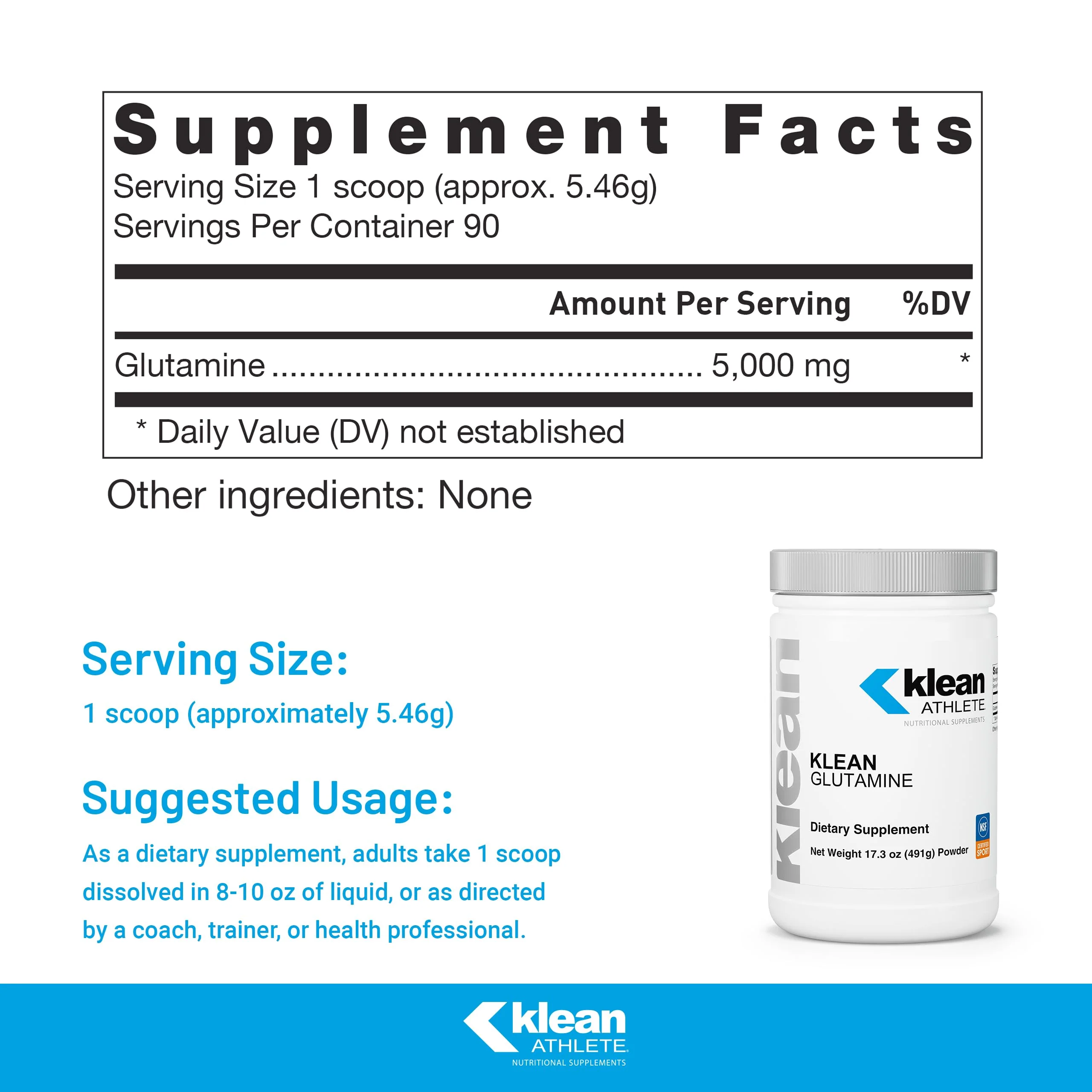 Klean Athlete Klean Glutamine – Immunity & Gut Health, NSF Certified for Sport | 17.3 oz - Image 2