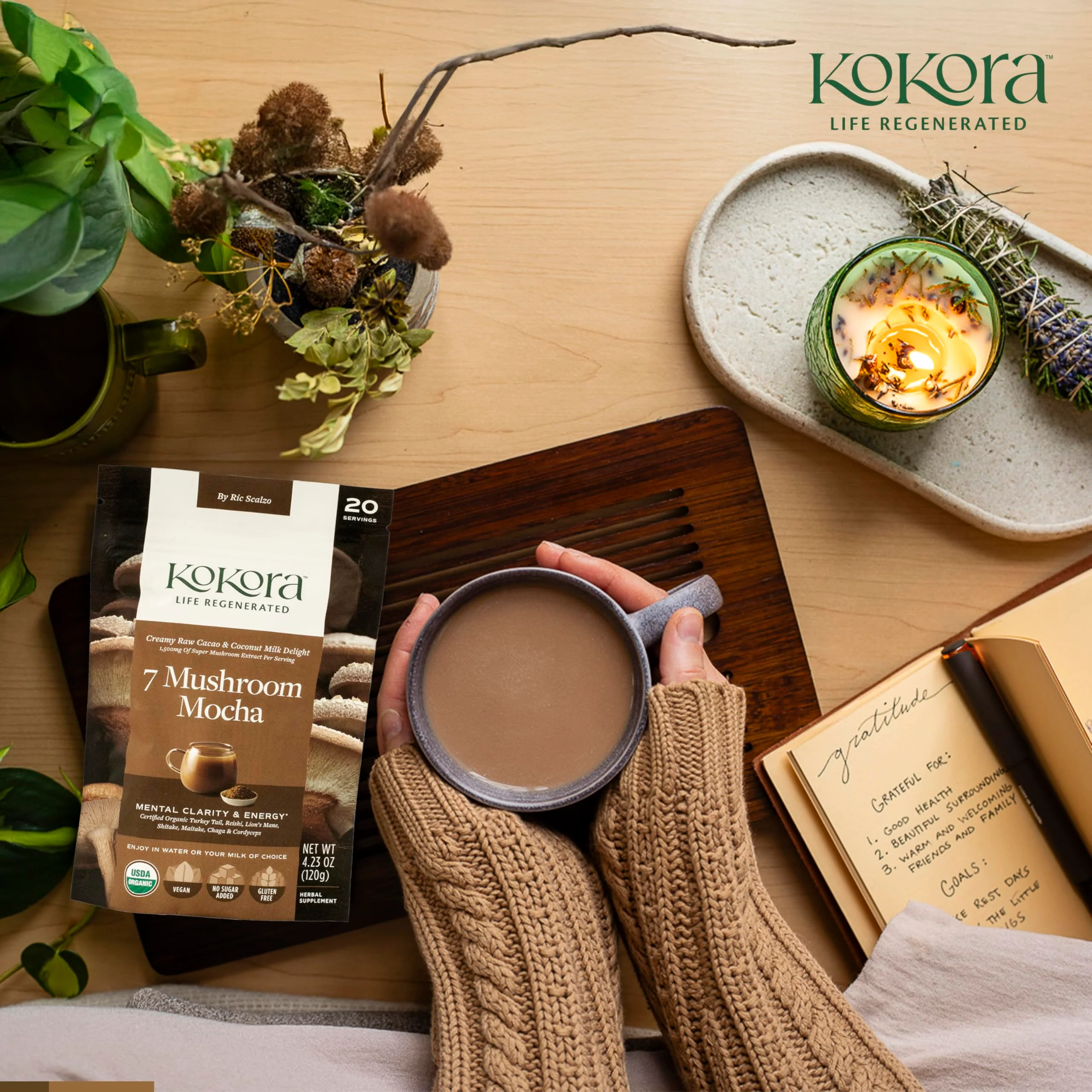 Kokora 7 Mushroom Mocha Organic Adaptogenic Powder: Lion's Mane & Turkey Tail - Image 3