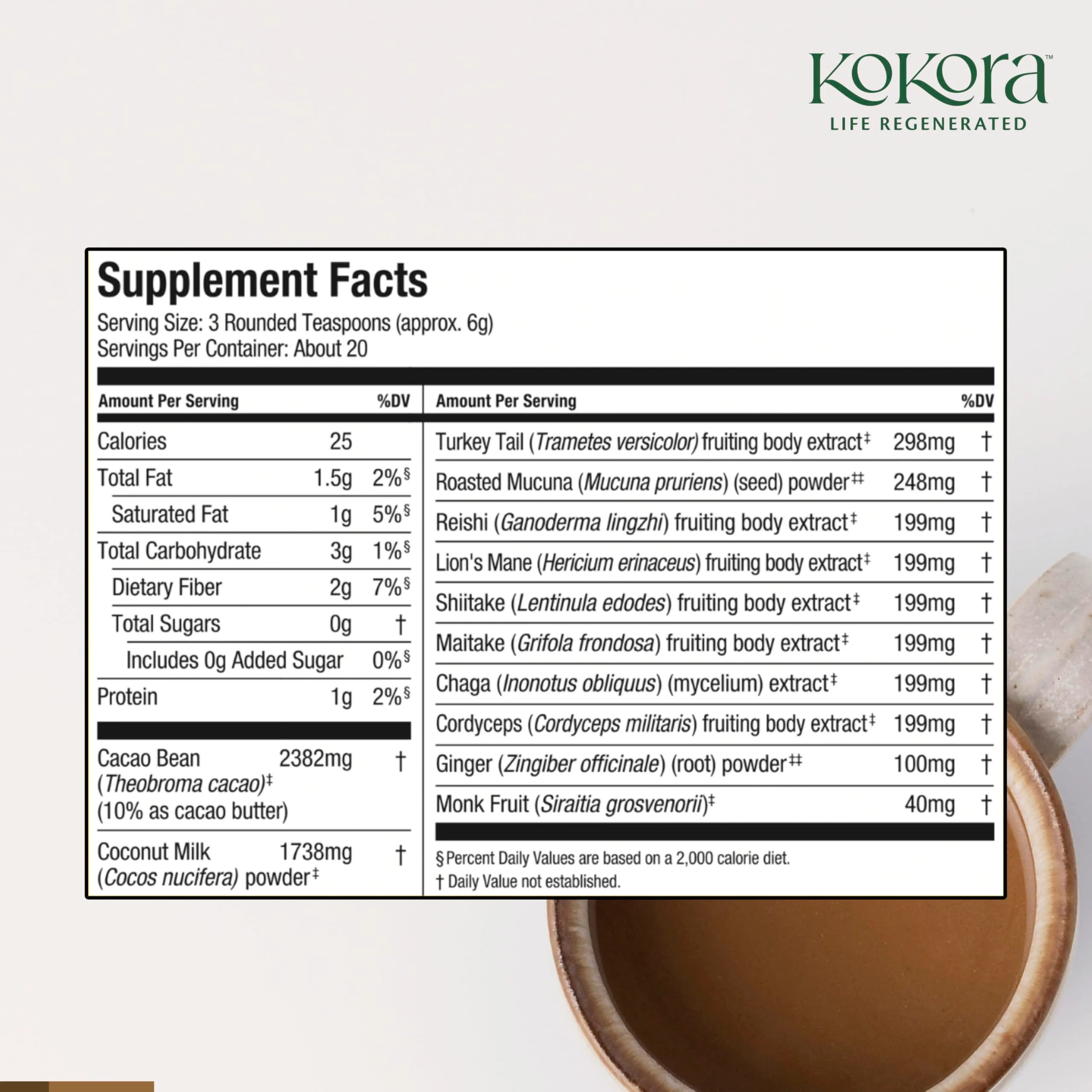 Kokora 7 Mushroom Mocha Organic Adaptogenic Powder: Lion's Mane & Turkey Tail - Image 4