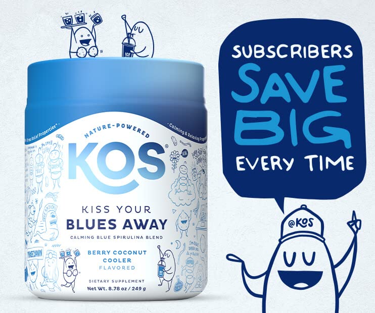 KOS Calming Blue Spirulina Blend - USDA Organic Algae Superfood Powder with Ashwagandha, Lemon Balm, Reishi - Berry Coconut Cooler, 28 Servings - Image 5