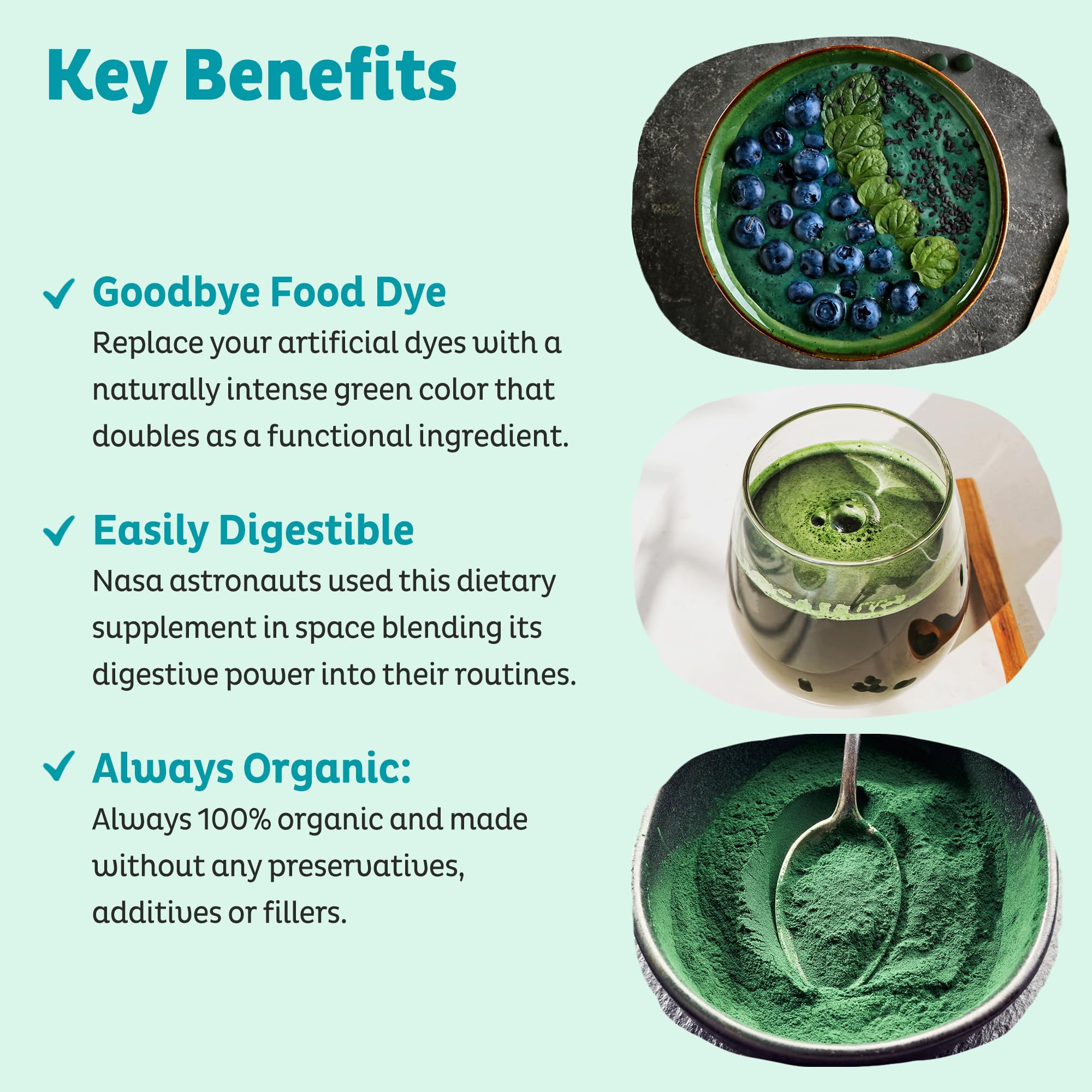 KOS Organic Spirulina Powder - USDA Organic, Non-Irradiated, 109 Servings, Vegan - Image 3