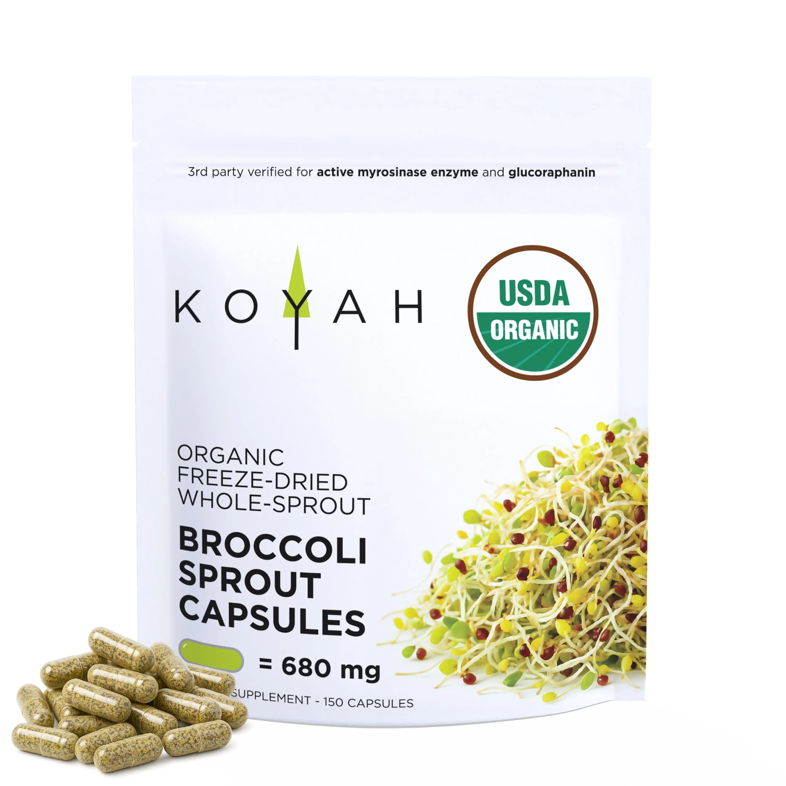 KOYAH Organic Broccoli Sprout Capsules – Freeze-Dried Whole Sprouts, Active Myrosinase & Glucoraphanin, USA Grown, 150 Capsules - Image 10