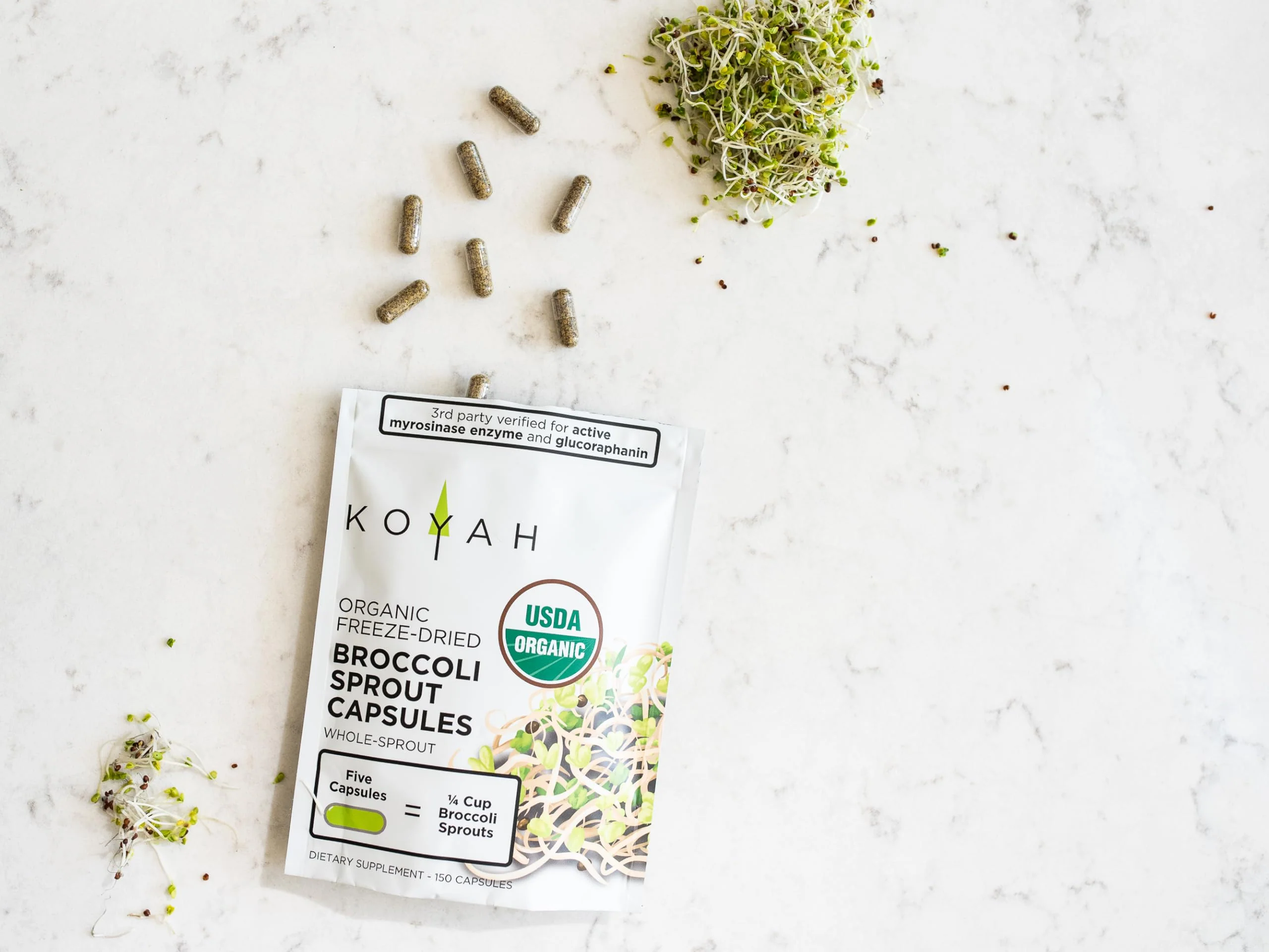 KOYAH Organic Broccoli Sprout Capsules – Freeze-Dried Whole Sprouts, Active Myrosinase & Glucoraphanin, USA Grown, 150 Capsules - Image 3