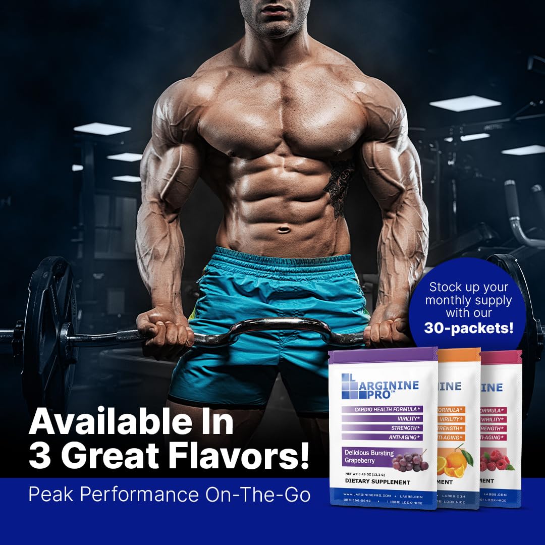 L-ARGININE PRO Supplement Powder | 90 Travel Packets | 5,500mg L-Arginine + 1,100mg L-Citrulline | Raspberry, Orange & Grape - Image 14
