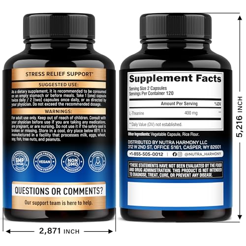 L Theanine 400 mg – Stress Relief, Relaxation & Sleep Support | Made in USA | 240 Vegan Capsules - Image 2