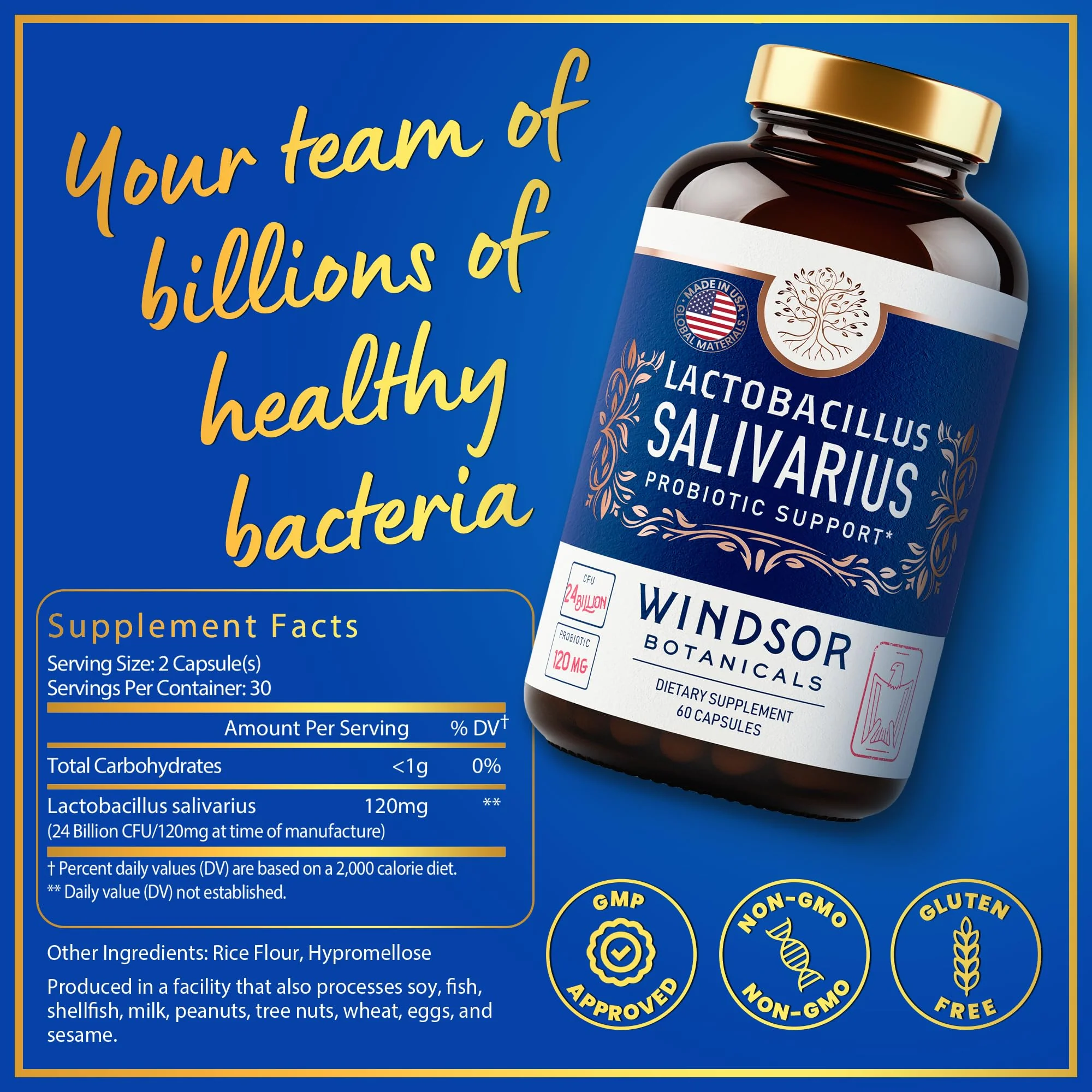 Lactobacillus Salivarius Probiotic 24bn CFU for Teeth & Gums - Bad Breath, Immune & Digestive Health - 60 Capsules - Image 3