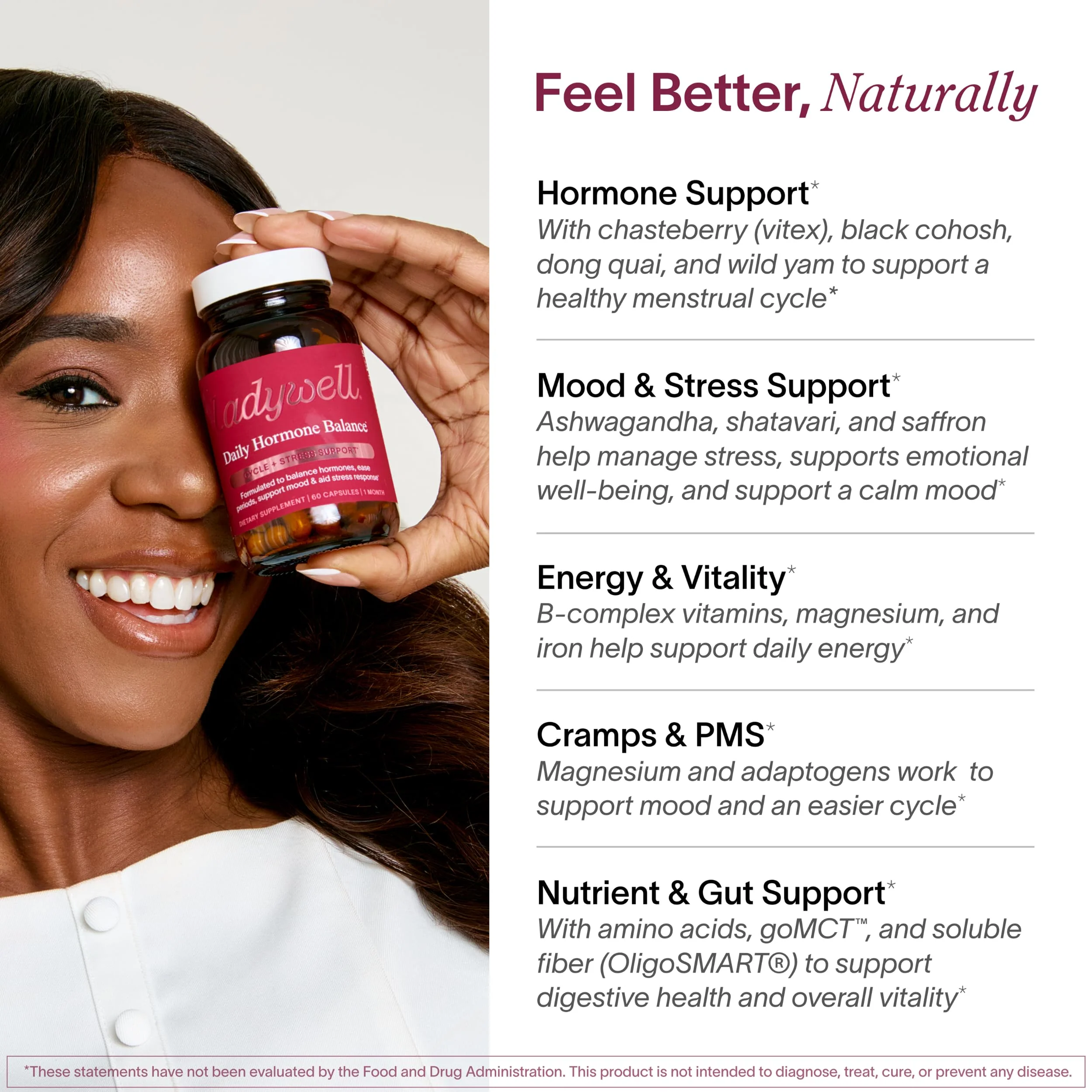 Ladywell Daily Hormone Balance Capsules | Natural Cycle Support for Women | 60 Ct - Image 2