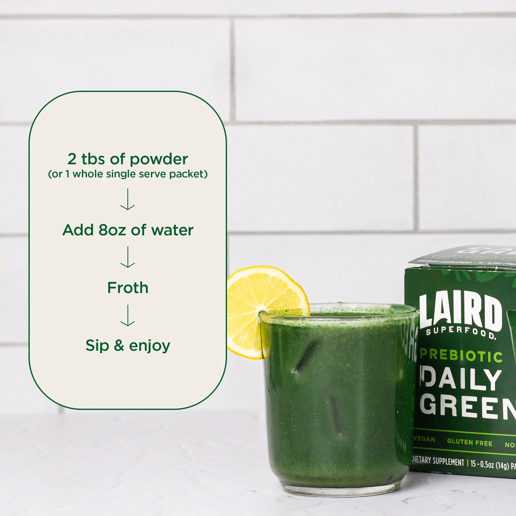 Laird Superfood Prebiotic Daily Greens Powder – Essential Vitamins & Minerals, Prebiotic Fiber, Adaptogen & Fruits & Vegetables – Non-GMO, Vegan, 14.8 oz - Image 5