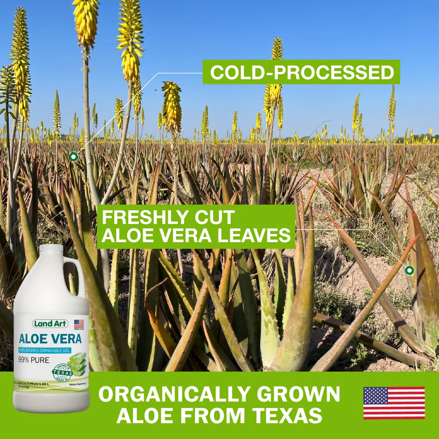 Land Art Organic Aloe Vera Drinkable Gel – 99.7% Pure, Cold-Processed, Digestive Support (64 oz x 2) - Image 13