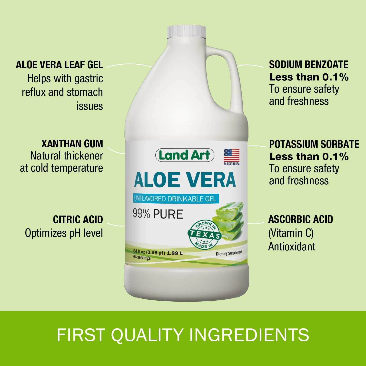 Land Art Organic Aloe Vera Drinkable Gel – 99.7% Pure, Cold-Processed, Digestive Support (64 oz x 2) - Image 4