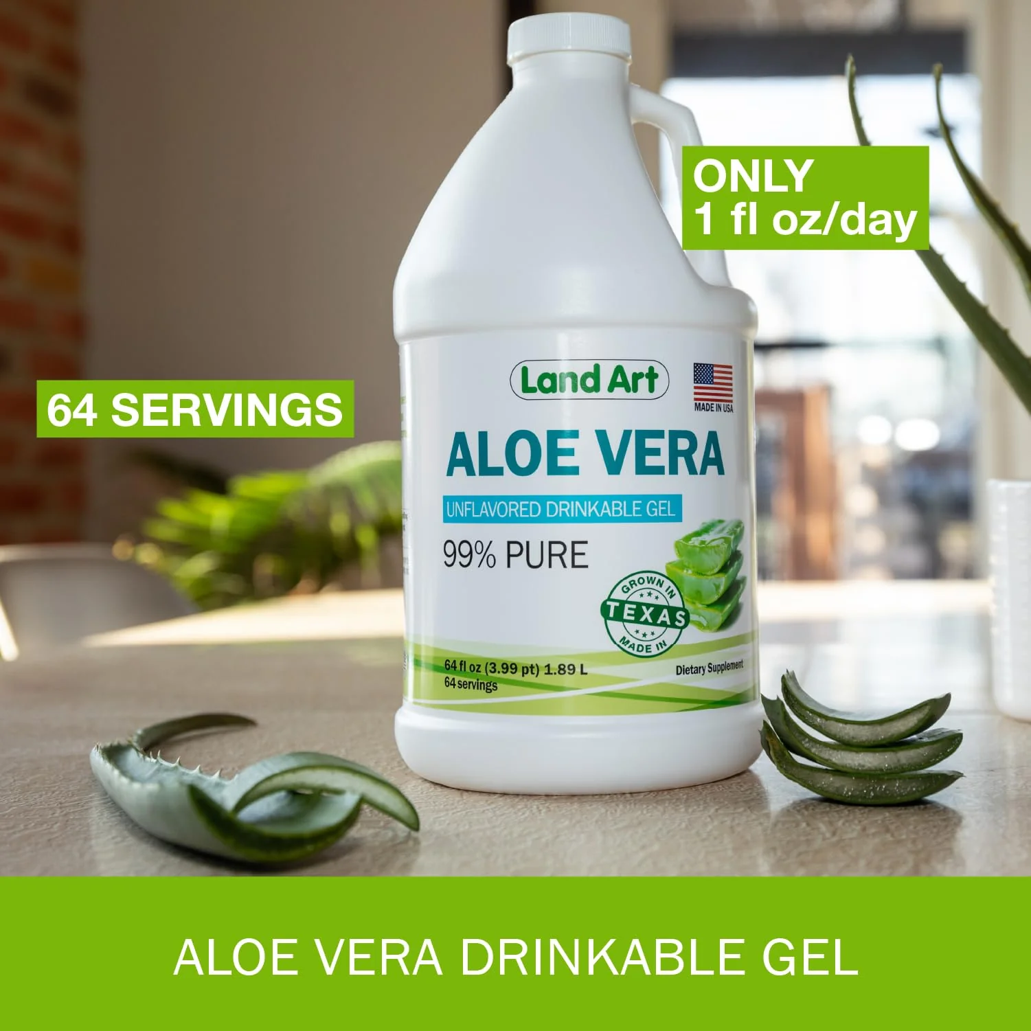 Land Art Organic Aloe Vera Drinkable Gel – 99.7% Pure, Cold-Processed, Digestive Support (64 oz x 2) - Image 6