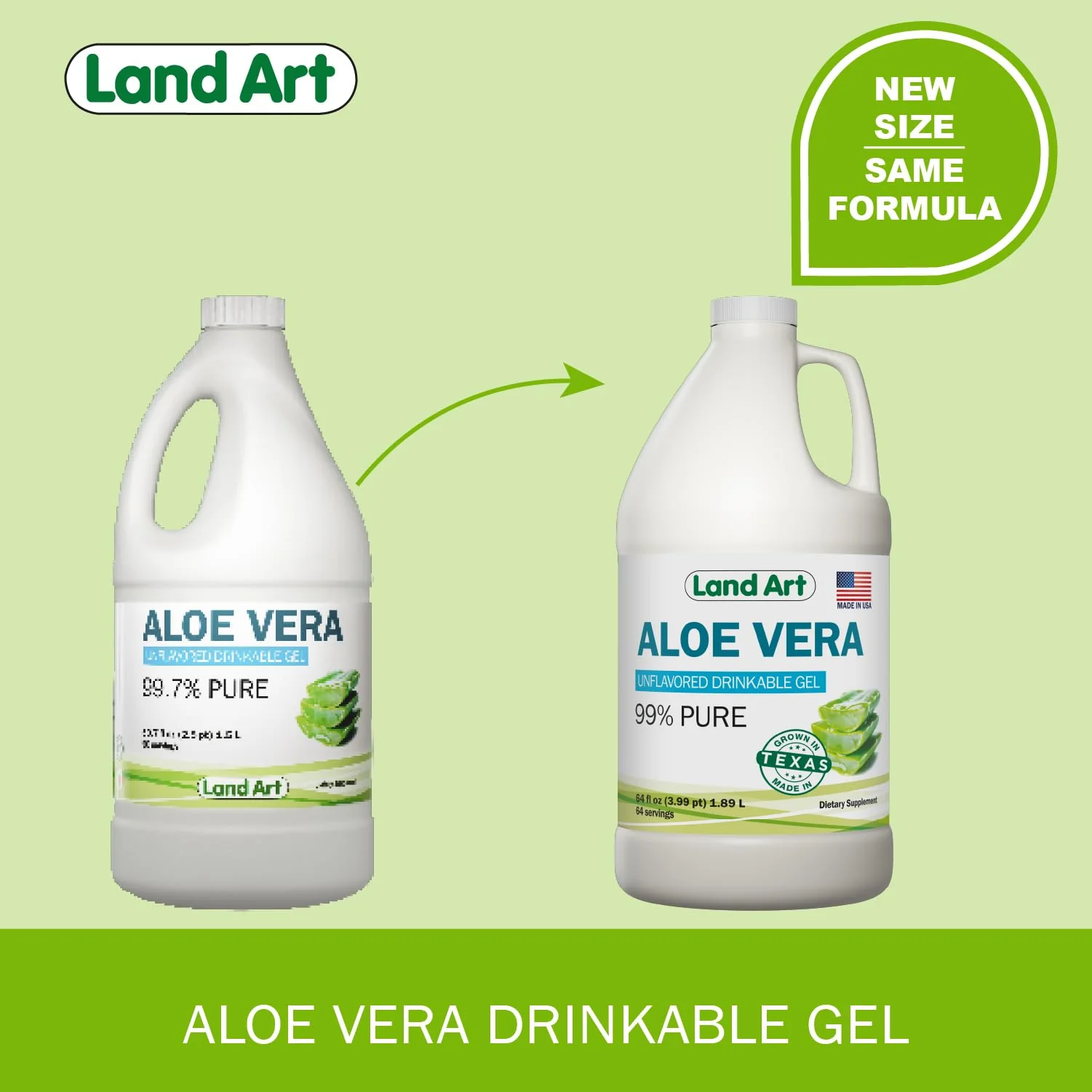 Land Art Organic Aloe Vera Drinkable Gel – 99.7% Pure, Cold-Processed, Digestive Support (64 oz x 2) - Image 8