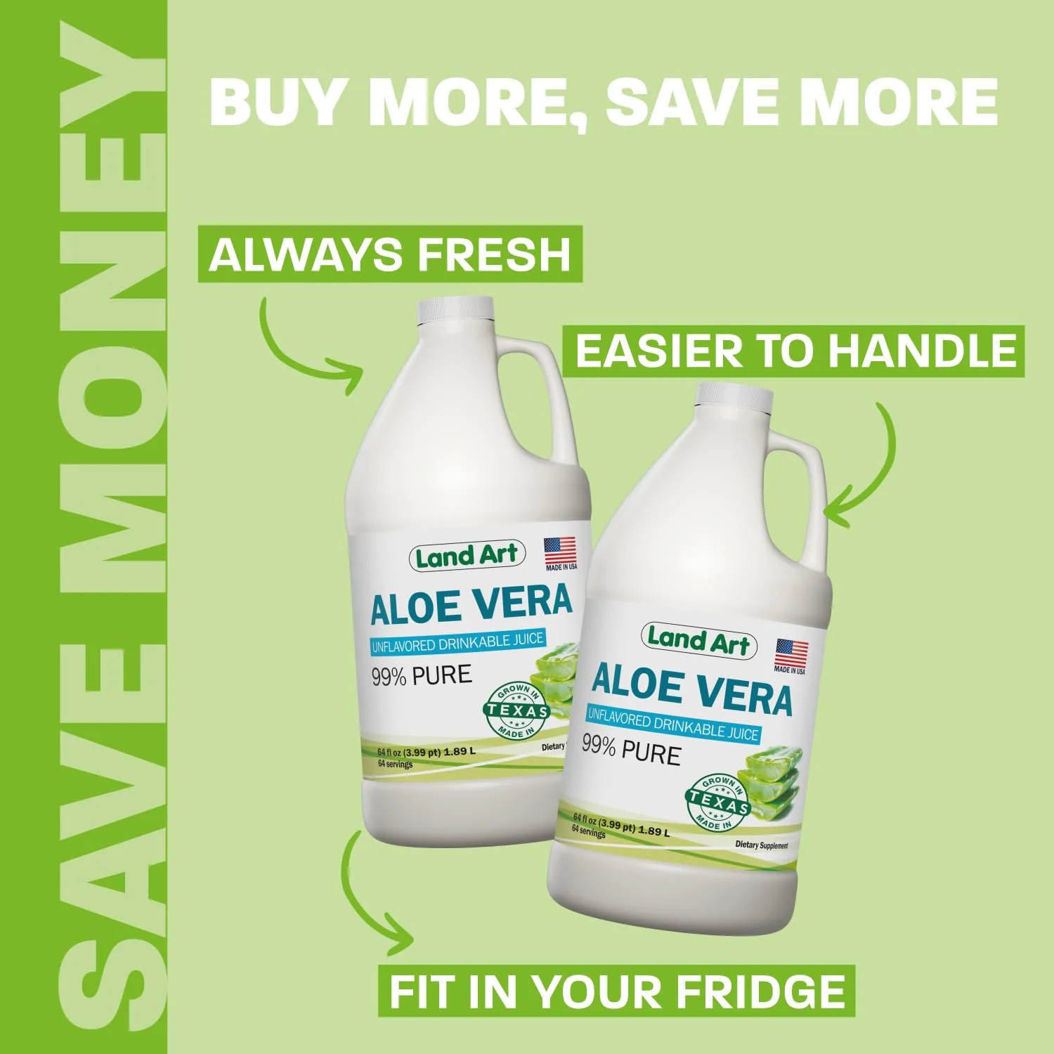 Land Art Pure Aloe Vera Juice Unflavored – 99.7% Organic, Cold-Processed, 64 oz Pack of 2 - Image 2