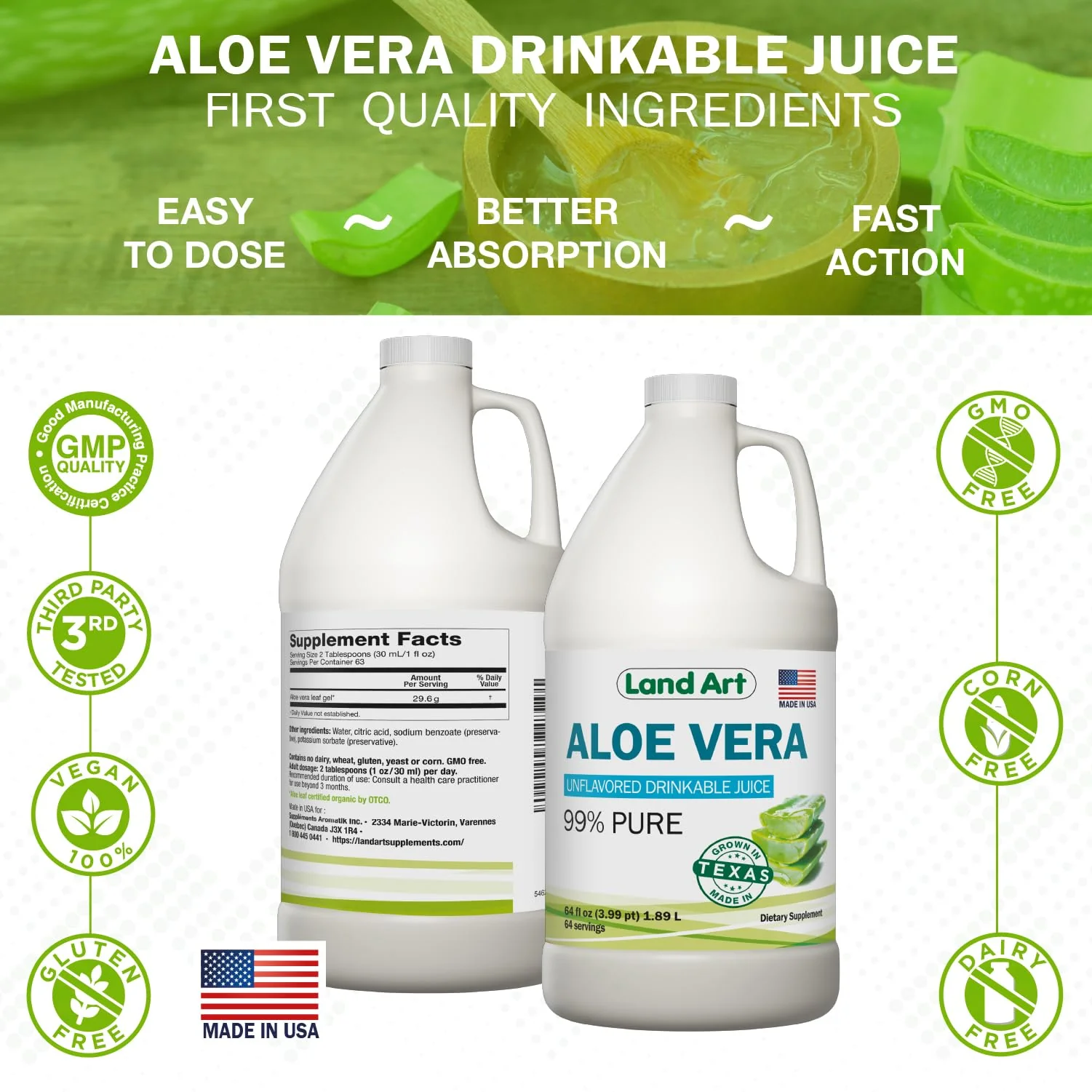 Land Art Pure Aloe Vera Juice Unflavored – 99.7% Organic, Cold-Processed, 64 oz Pack of 2 - Image 5