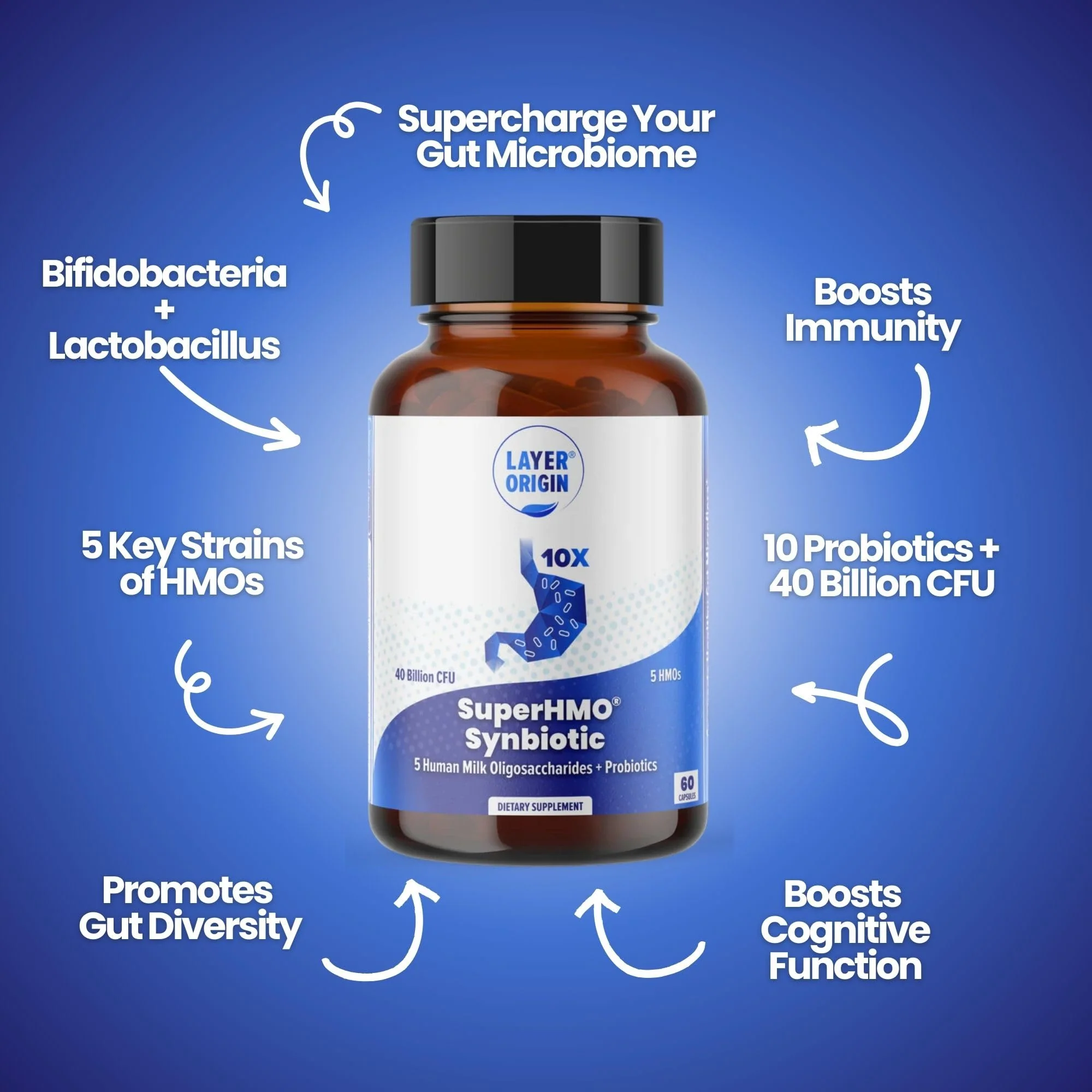 Layer Origin SuperHMO Synbiotic Capsules – 60 Count with 5 HMO Prebiotics & 40 Billion CFU Probiotics - Image 3
