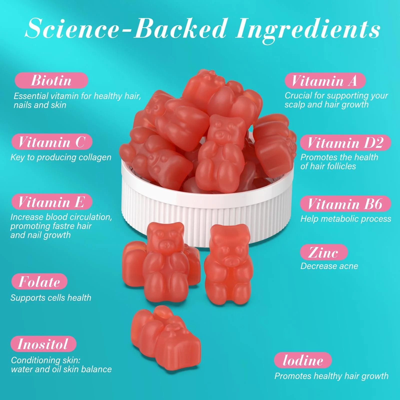 Lazpowfi Biotin Gummies – Vegan Vitamin B7 for Hair, Skin & Nails | 60-Day Two-Pack, Strawberry - Image 10