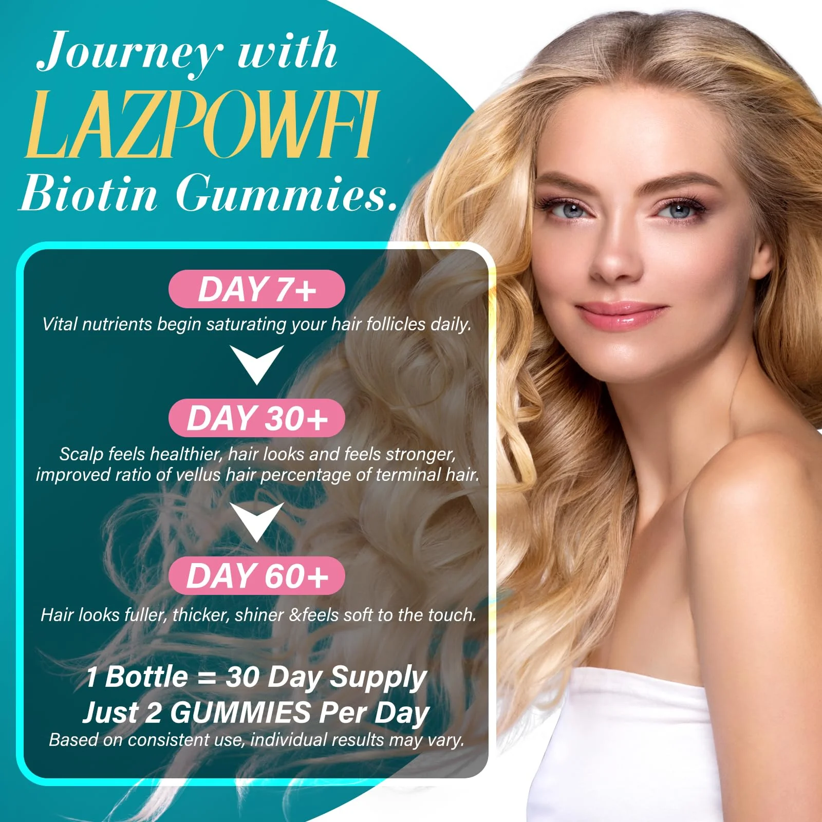 Lazpowfi Biotin Gummies – Vegan Vitamin B7 for Hair, Skin & Nails | 60-Day Two-Pack, Strawberry - Image 11