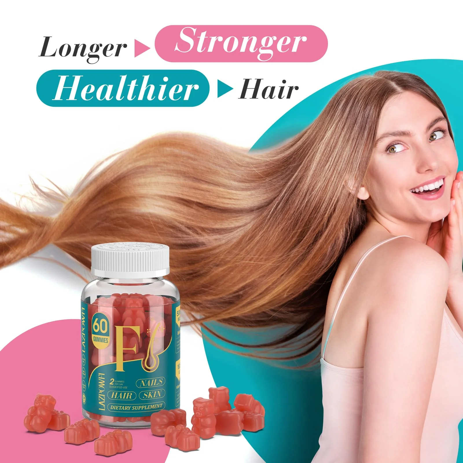 Lazpowfi Biotin Gummies – Vegan Vitamin B7 for Hair, Skin & Nails | 60-Day Two-Pack, Strawberry - Image 12