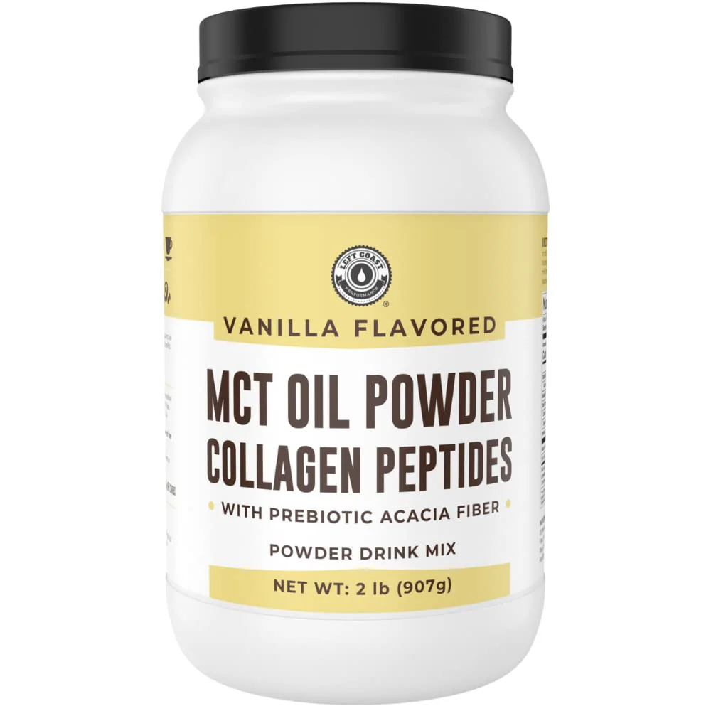 Left Coast Performance MCT Oil Powder with Acacia Fiber & Collagen – Vanilla, 32 oz