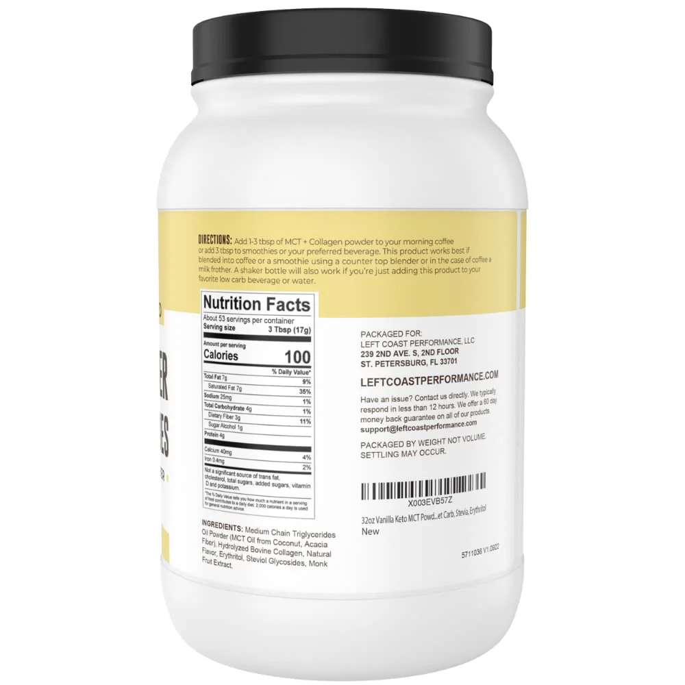 Left Coast Performance MCT Oil Powder with Acacia Fiber & Collagen – Vanilla, 32 oz - Image 9